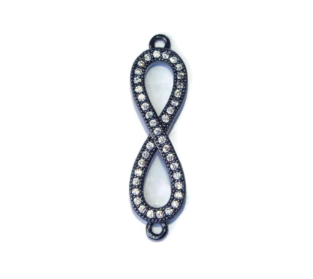 CLOSE OUT Micro Pave Infinity Connector - Pave Charm - Pave Diamond, Pave Cubic Zirconia Crystals, CZ - Rhinestone - Black - 7mm x 22mm - EDGBeadsandGems