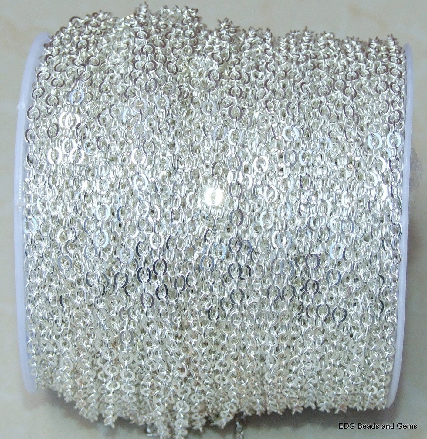 Cable Chain, Oval Flat Chain, Jewelry Chain, Necklace Chain, Silver Chain, Body Chain, Bulk Chain, Jewelry Supplies, 3.5mm x 3mm, 25Y-S - EDGBeadsandGems