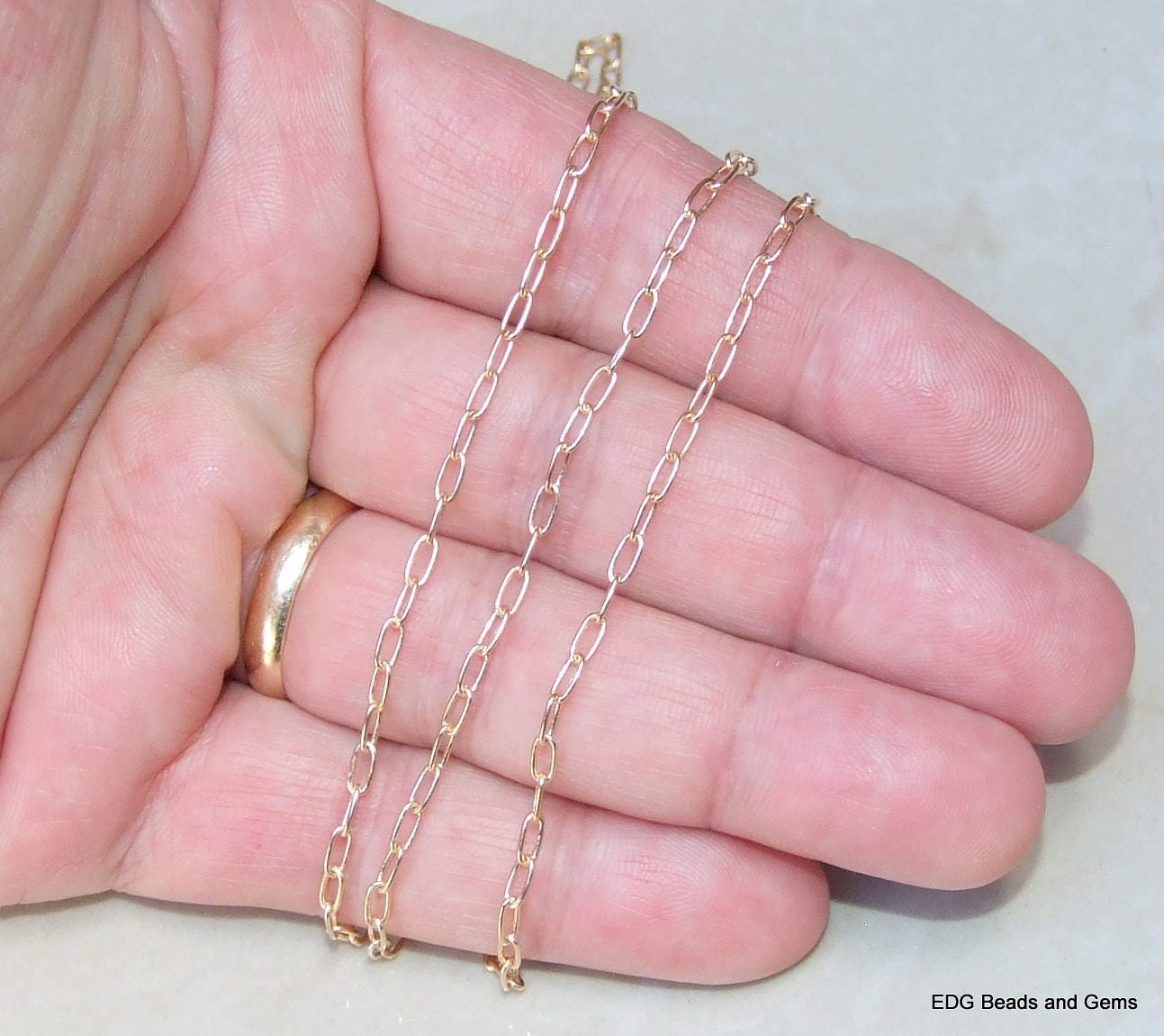 Paper Clip Chain, Oval C Link Flat Cable Chain, Jewelry Chain, Necklace Chain, Gold Plated, Body Chain, Bulk Chain, Two Sizes, LG-NF - EDGBeadsandGems