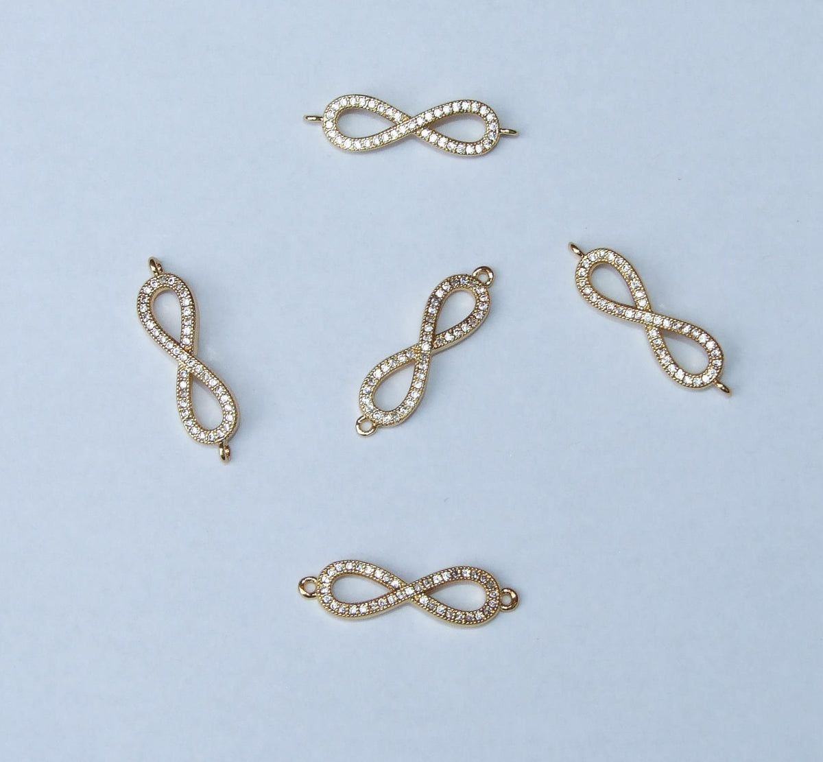 CLOSE OUT Micro Pave Infinity Connector - Pave Charm - Pave Diamond, Pave Cubic Zirconia Crystals, CZ - Rhinestone - Gold - 7mm x 22mm - EDGBeadsandGems