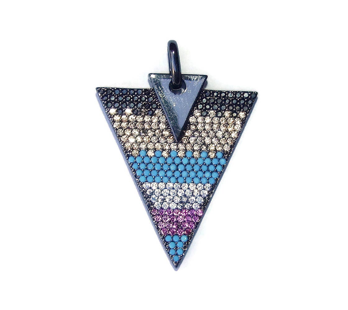 CLOSE OUT Micro Pave Pendant - Pave Charm - Pave Diamond, Pave Cubic Zirconia Crystals, CZ - Rhinestone - Triangle - Black Gunmetal - 29mm - EDGBeadsandGems
