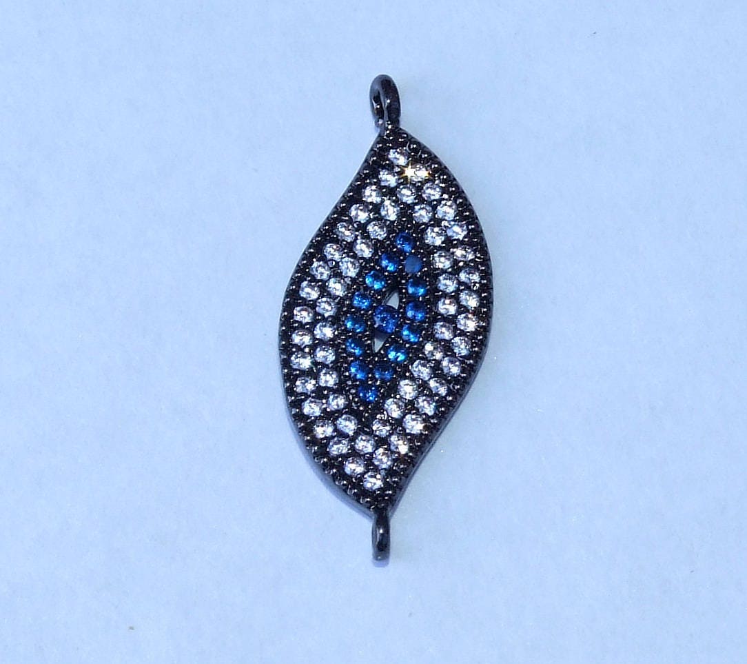 CLOSE OUT Micro Pave Connector Pendant - Pave Charm Pendant, Pave Cubic Zirconia Crystals, CZ - Rhinestone - Leaf - Black - 10mm x 24mm - EDGBeadsandGems