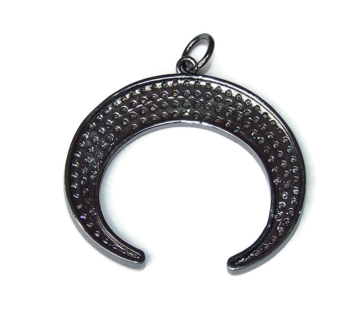 CLOSE OUT Micro Pave Pendant, Pave Charms, Pave Diamond Charms, Cubic Zirconia, CZ Pendant, Crescent Moon Pendant, Black Gunmetal, 37mm - EDGBeadsandGems