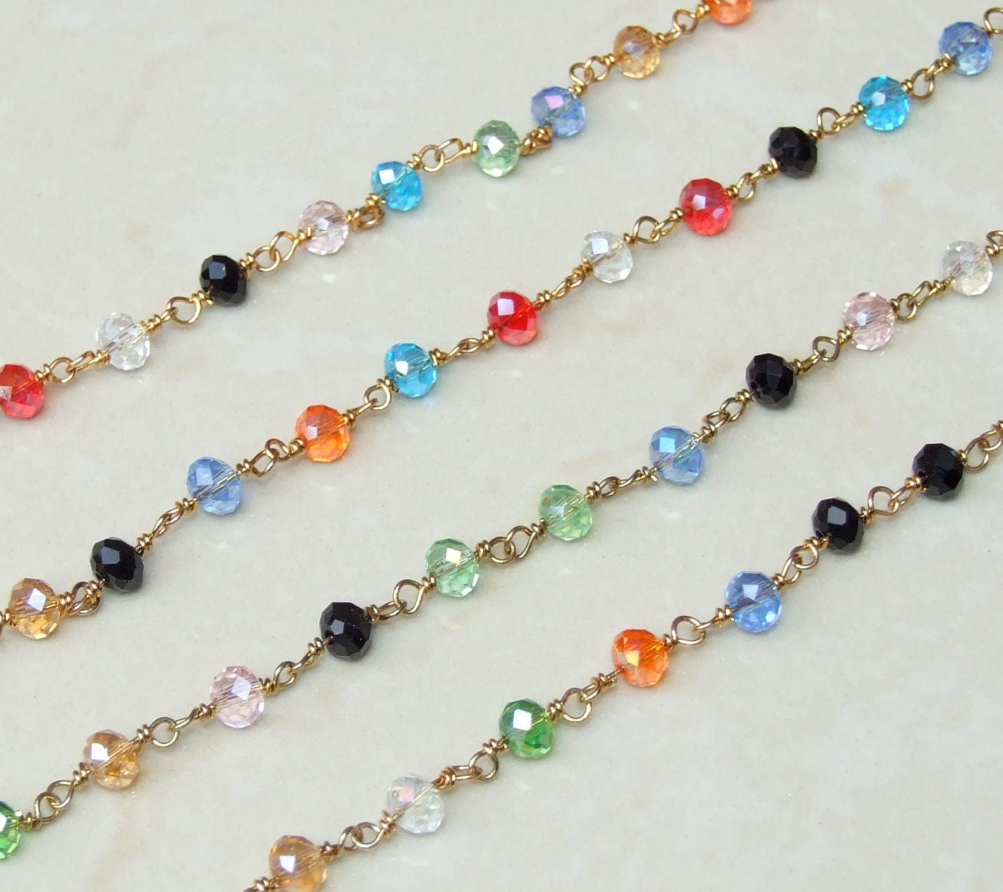 Multicolored Glass Rosary Chain, Bulk Chain, Rondelle Glass Beads, Beaded Chain, Body Chain Jewelry, Gold Chain, Necklace Chain, Belly Chain - EDGBeadsandGems