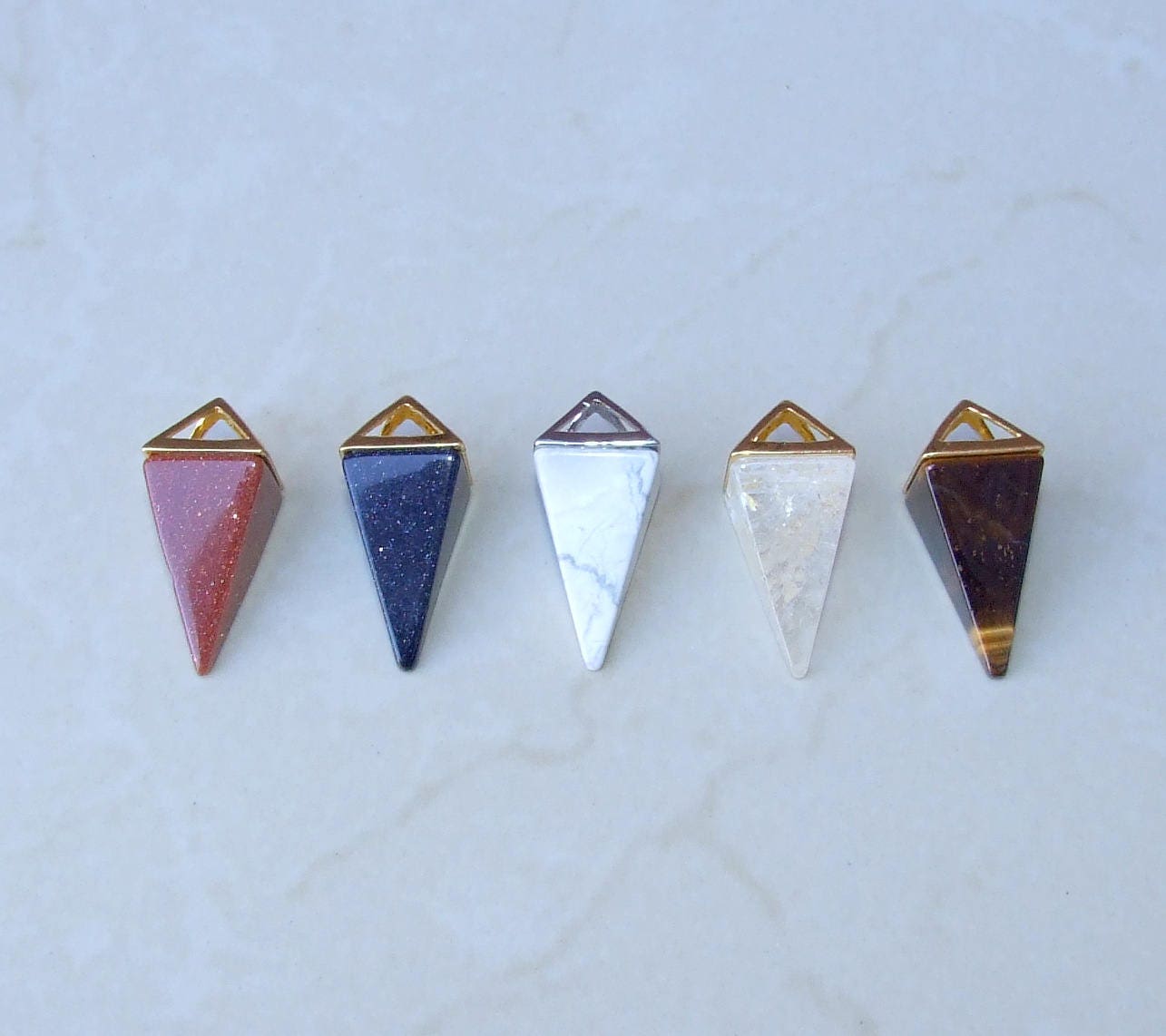 Blue Howlite Pendant, Pyramid Pendant, Triangle Pendant, Howlite Point, Gemstone Pendant, BOHO, Gift, Gold Plated - 15mm x 34mm - EDGBeadsandGems