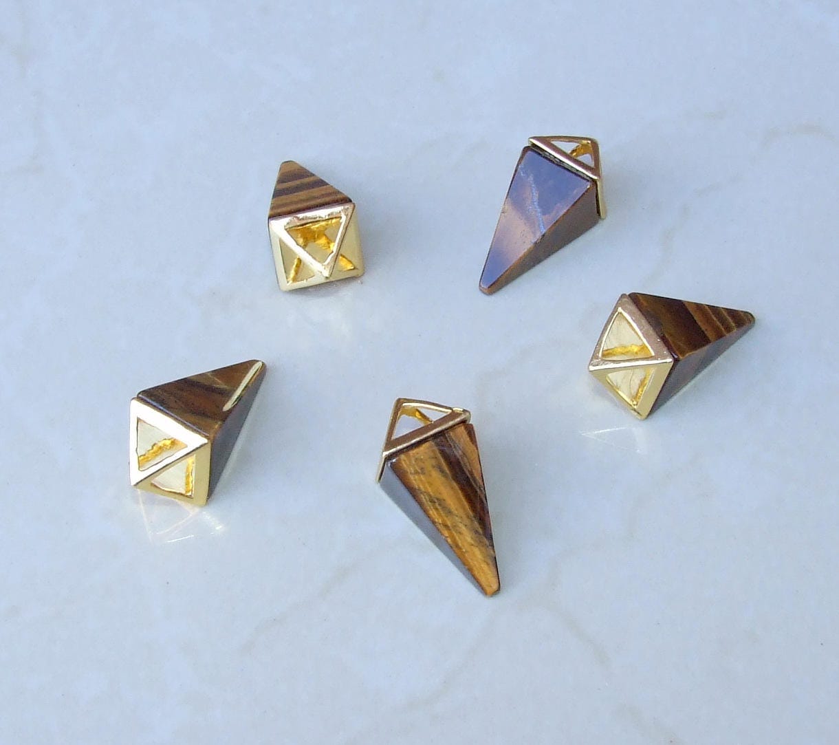 Cats Eye Pendant - Pyramid Pendant - Triangle Pendant - Cats Eye Point - Gemstone Pyramid Pendant - 15mm x 34mm - EDGBeadsandGems