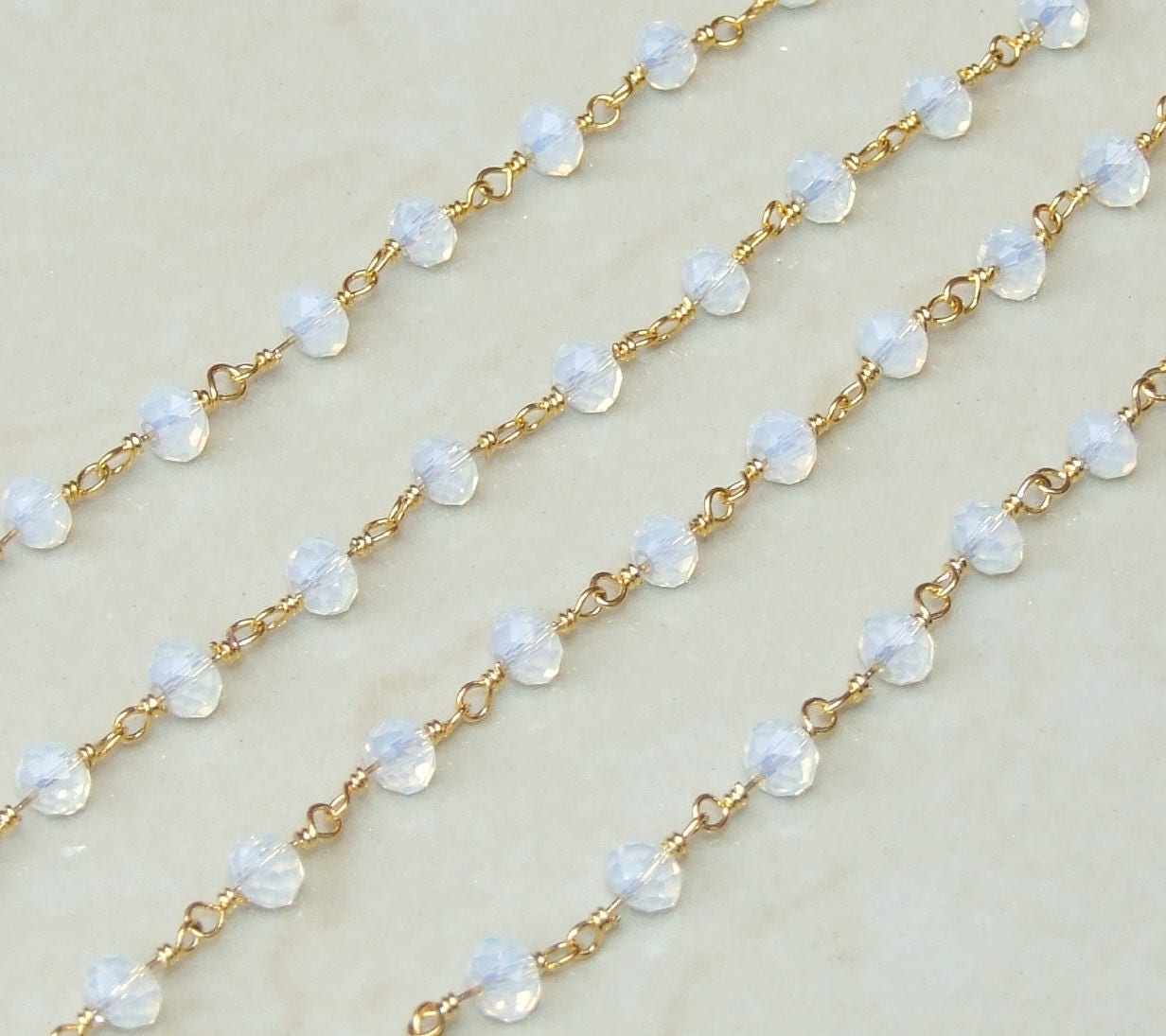 Clear Opal AB Glass Rosary Chain, Bulk Chain, Rondelle Glass Beads, Beaded Chain, Body Chain, Gold Chain, Necklace Chain, Belly Chain - EDGBeadsandGems