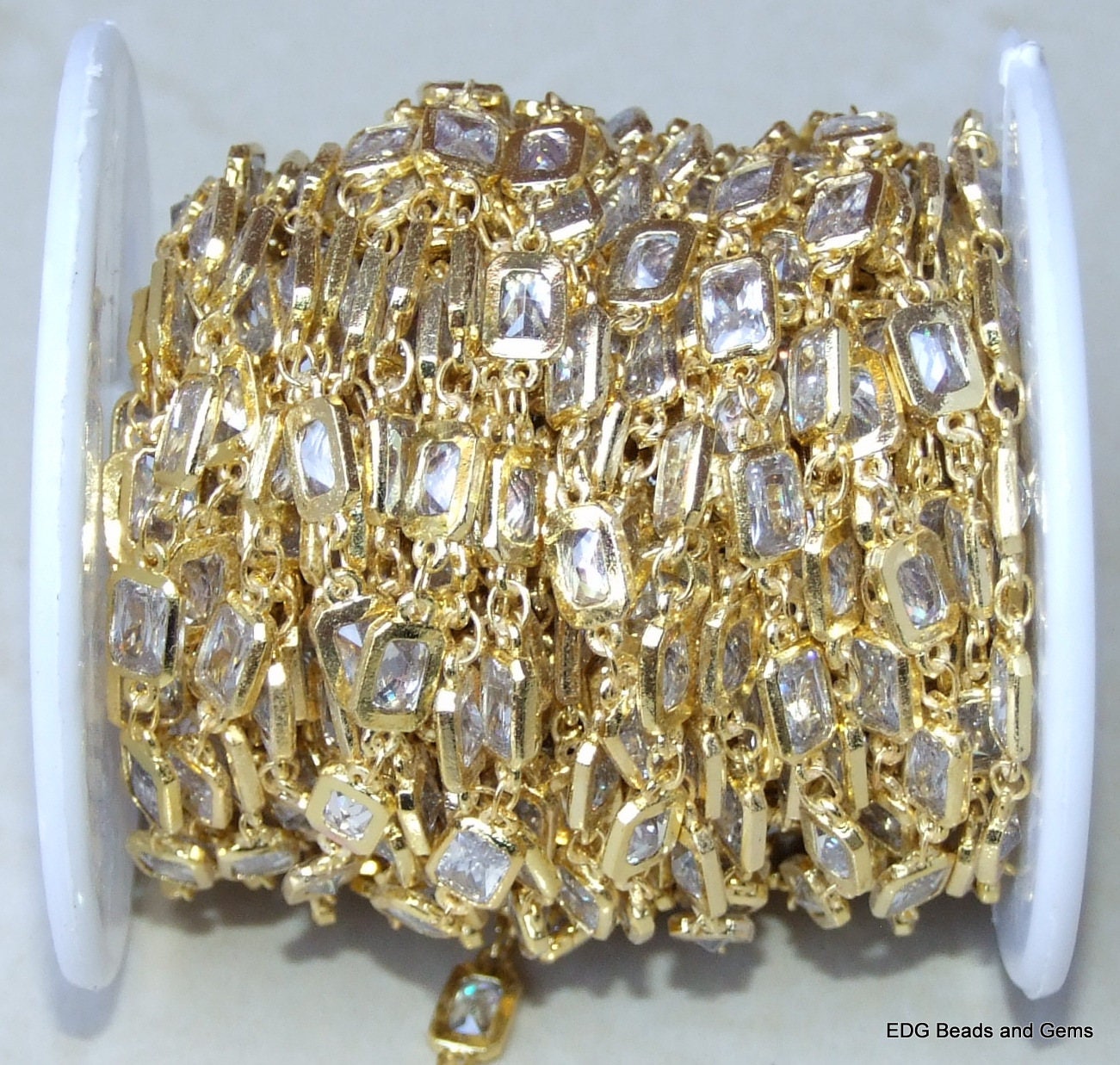 CZ Crystal Rosary Chain, Bulk Chain, Rectangle Glass Beads, Beaded Chain, Body Chain Jewelry, Gold Chain, Necklace Chain, Belly Chain - EDGBeadsandGems