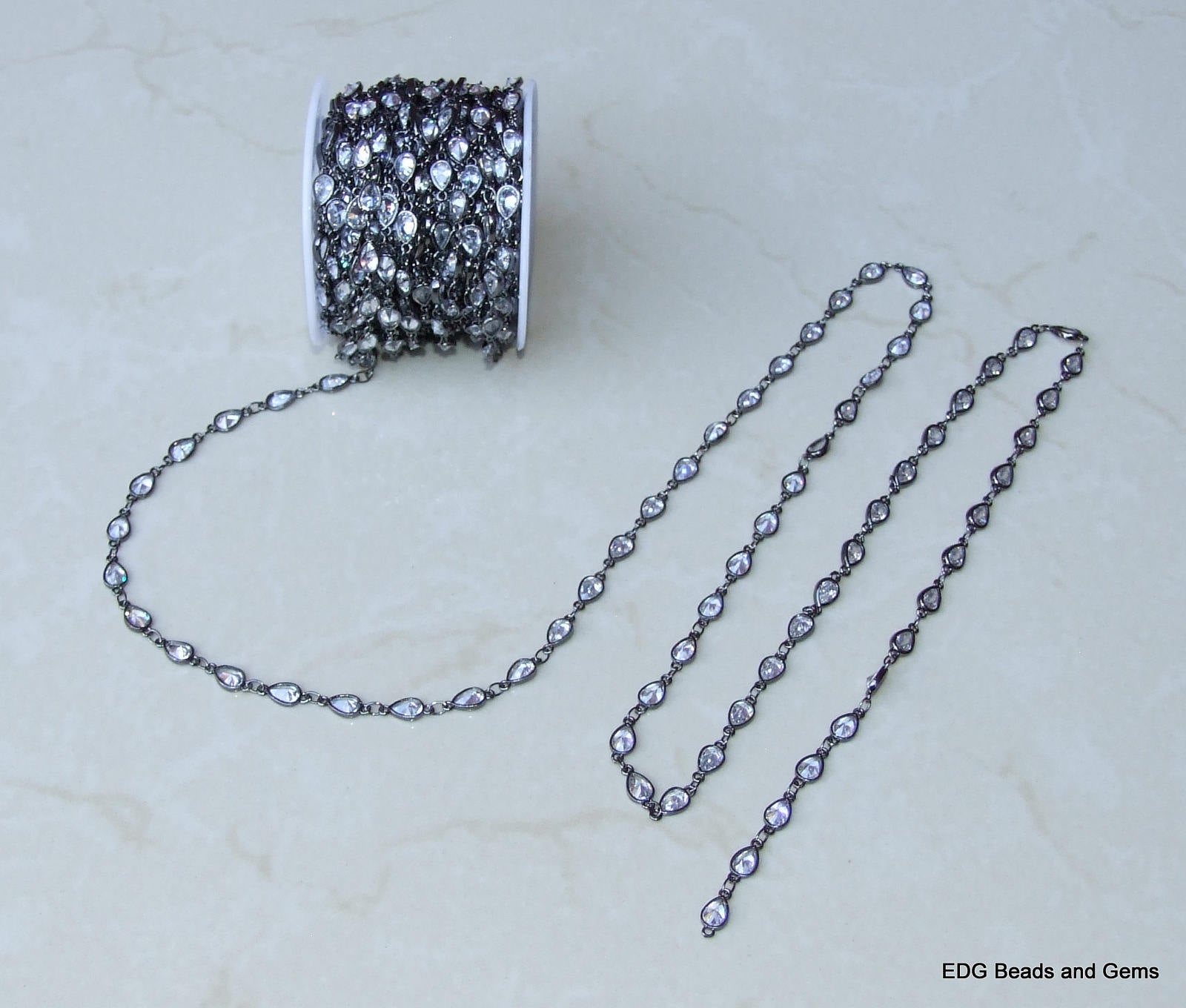 CZ Crystal Rosary Chain, Bulk Chain, Rectangle Glass Beads, Beaded Chain, Body Chain Jewelry, Gunmetal Chain, Necklace Chain, Belly Chain - EDGBeadsandGems
