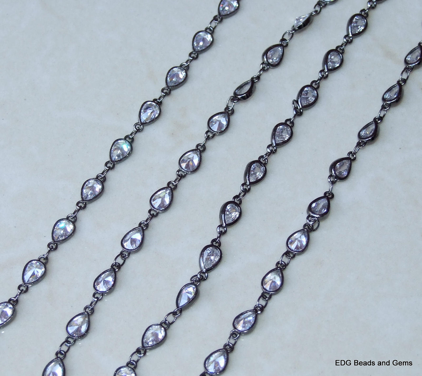 CZ Crystal Rosary Chain, Bulk Chain, Rectangle Glass Beads, Beaded Chain, Body Chain Jewelry, Gunmetal Chain, Necklace Chain, Belly Chain - EDGBeadsandGems