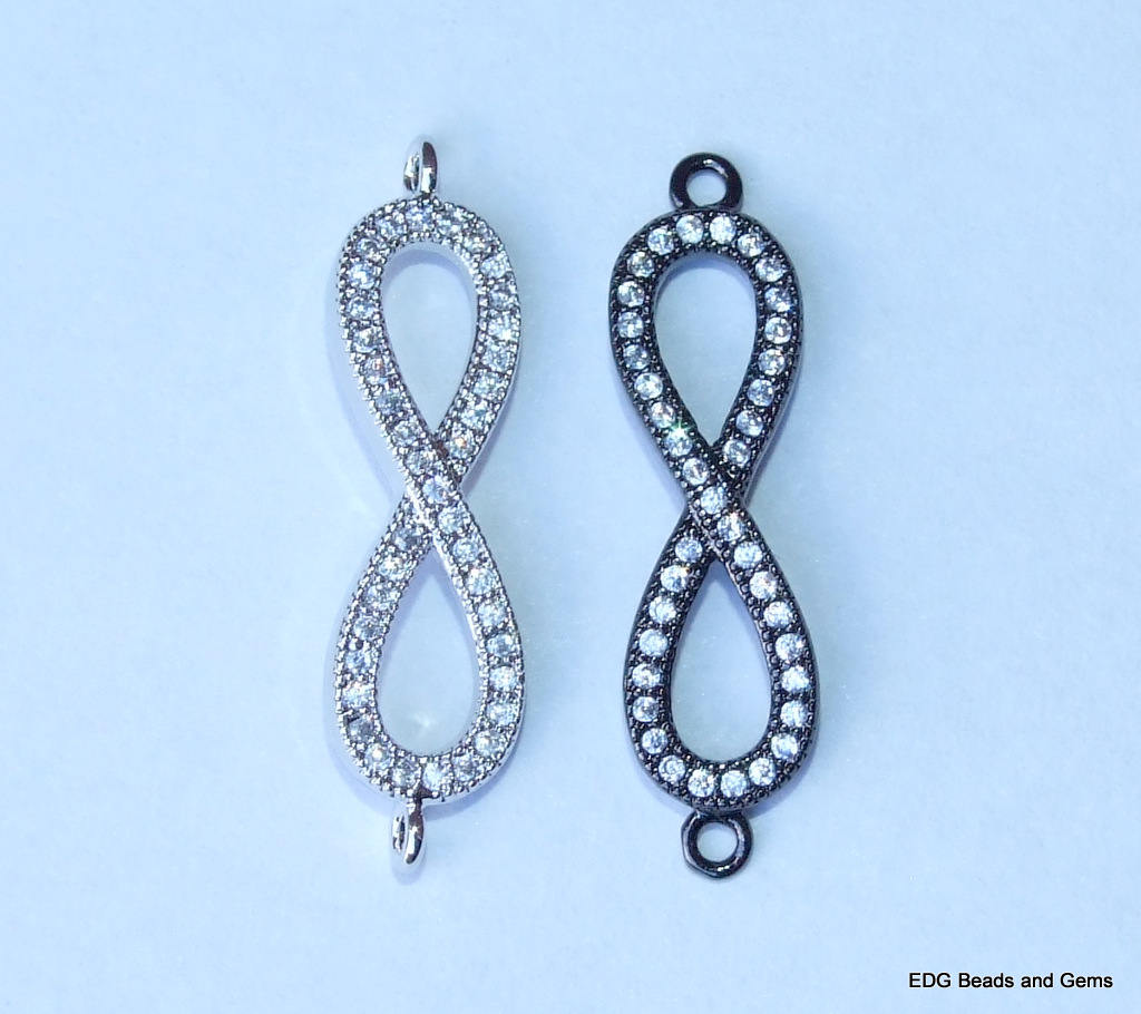 CLOSE OUT Micro Pave Infinity Connector - Pave Charm - Pave Diamond, Pave Cubic Zirconia Crystals, CZ - Rhinestone - Black - 7mm x 22mm - EDGBeadsandGems