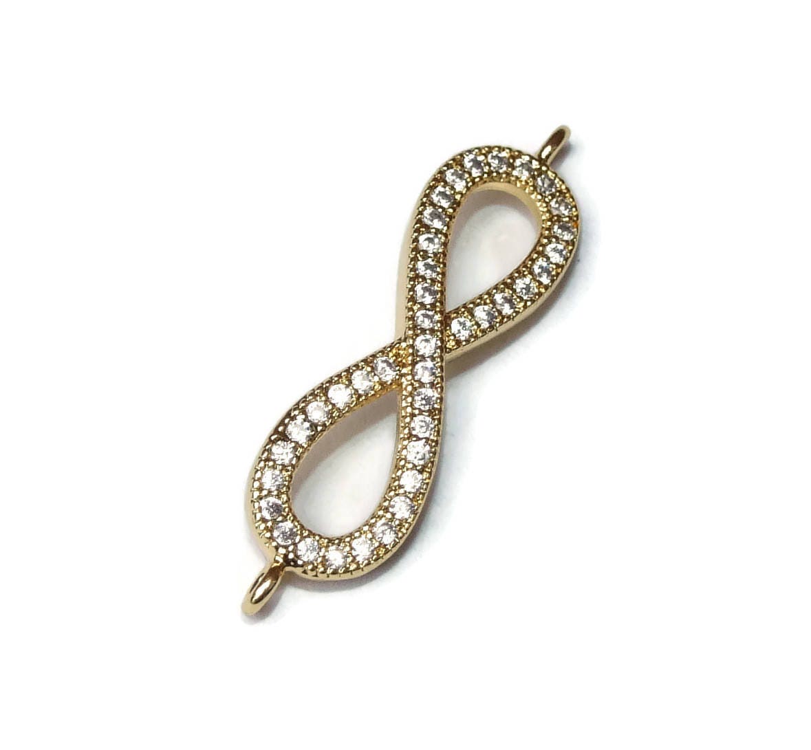 CLOSE OUT Micro Pave Infinity Connector - Pave Charm - Pave Diamond, Pave Cubic Zirconia Crystals, CZ - Rhinestone - Gold - 7mm x 22mm - EDGBeadsandGems