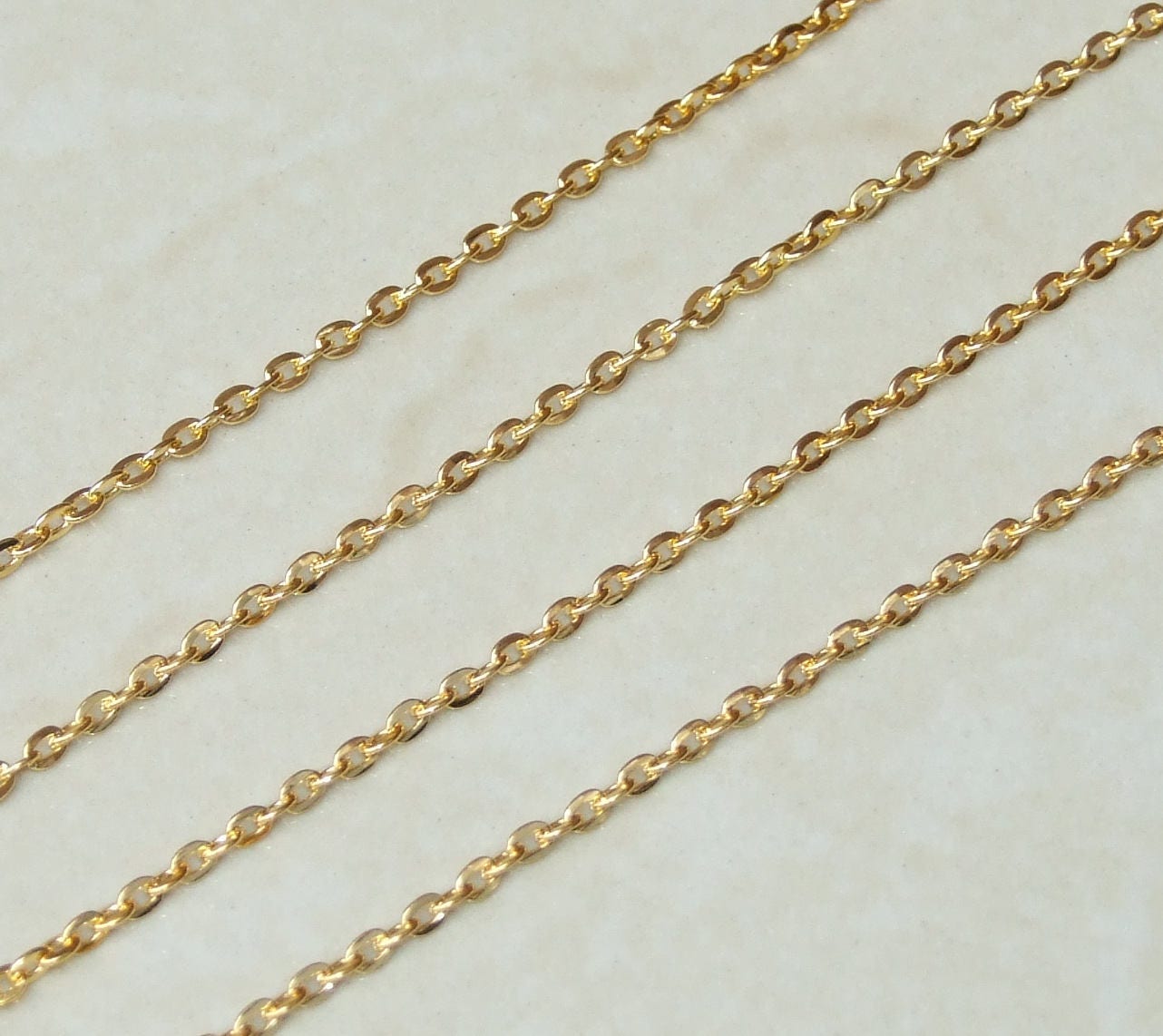 Oval Link Cable Chain, Flat Cable Chain, Jewelry Chain, Necklace Chain, Gold Plated Chain, Body Chain, Bulk Chain, 3.5mm x 3mm, 25Y-G - EDGBeadsandGems