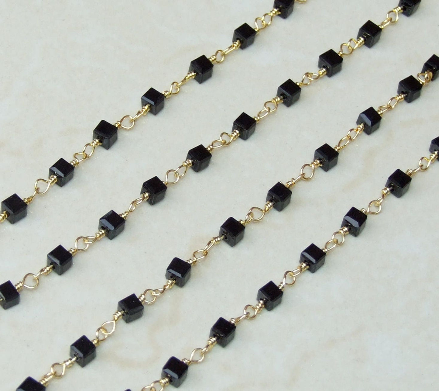 Black Onyx Rosary Chain, Bulk Chain, Rondelle Glass Beads, Beaded Chain, Body Chain Jewelry, Gold Chain, Necklace Chain, Belly Chain - EDGBeadsandGems