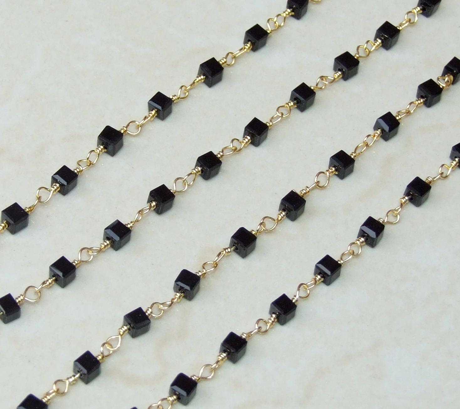 Black Onyx Rosary Chain, Bulk Chain, Rondelle Glass Beads, Beaded Chain, Body Chain Jewelry, Gold Chain, Necklace Chain, Belly Chain - EDGBeadsandGems