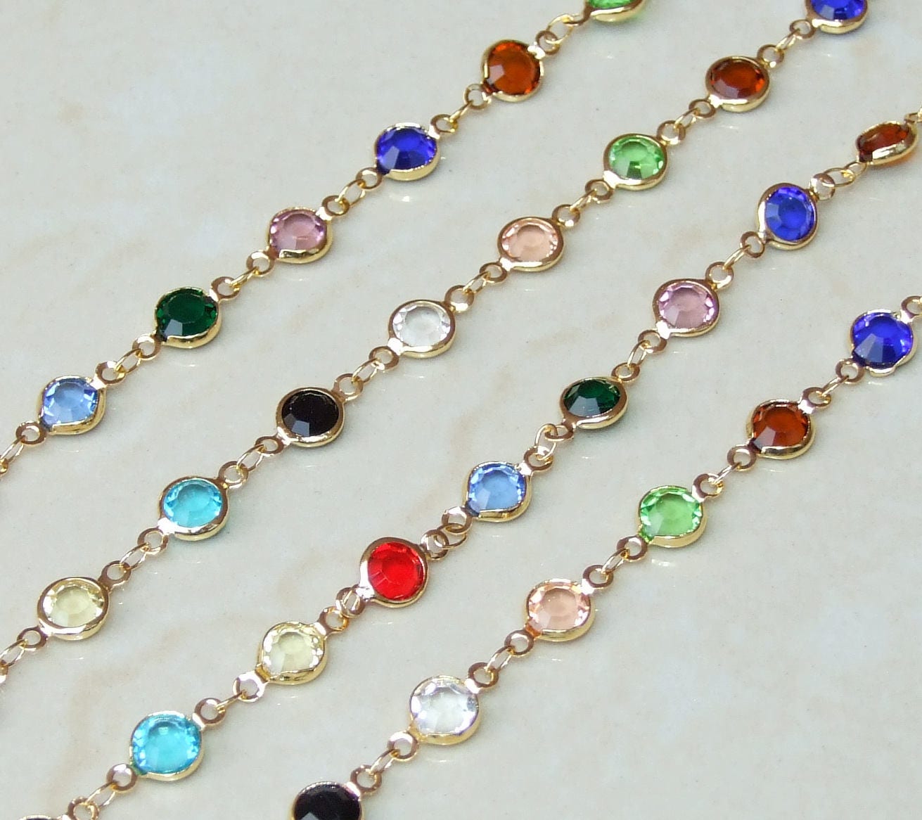 Multicolored Glass Rosary Chain, Bulk Chain, Faceted Glass Beads, Beaded Chain, Body Chain Jewelry, Gold Chain, Necklace Chain, Belly Chain - EDGBeadsandGems