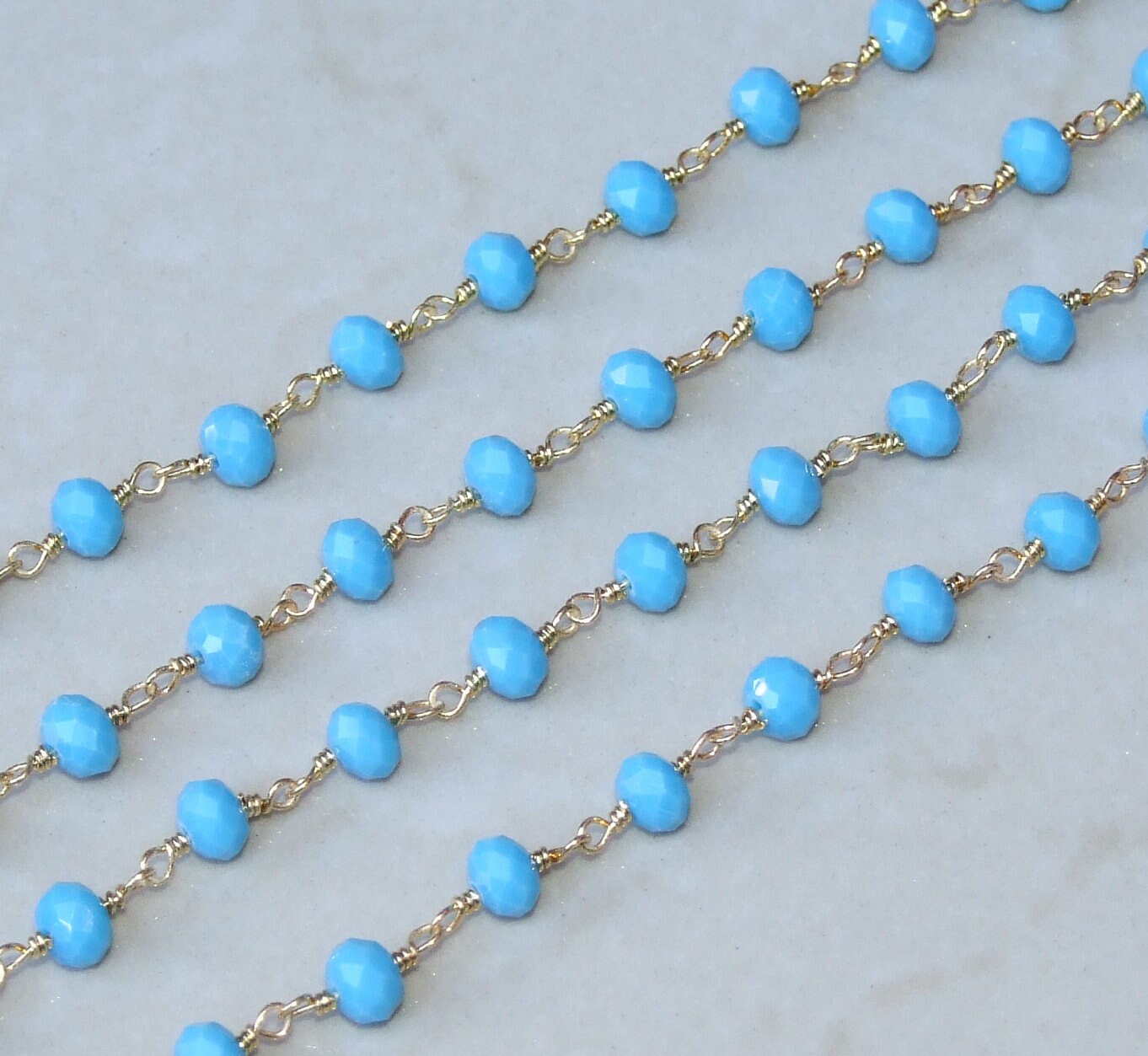 Turquoise Glass Rosary Chain, Bulk Chain, Rondelle Glass Beads, Beaded Chain, Body Chain Jewelry, Gold Chain, Necklace Chain, Belly Chain - EDGBeadsandGems