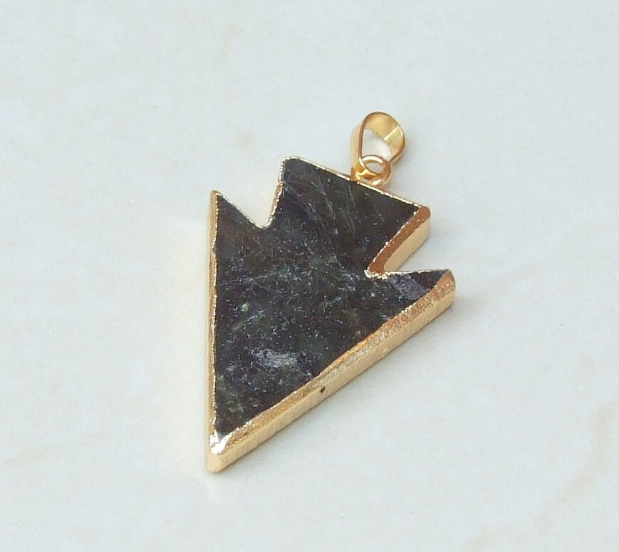 Labradorite Arrowhead Pendant - Labradorite Arrow Pendant - Labradorite Pendant - Gemstone Pendant - Gold Edge - 30mm x 40mm - 2286 - EDGBeadsandGems
