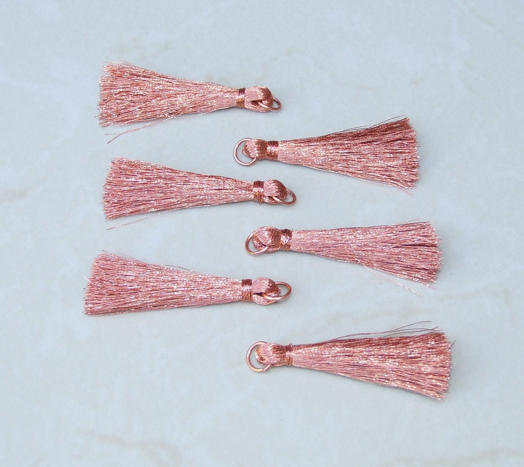 Copper Metallic Thread Tassel, Hand Made in the USA, 9mm Jump Ring, Embroidery Thread, Tassel Pendant - 2-1/4 inch Tassel - EDGBeadsandGems