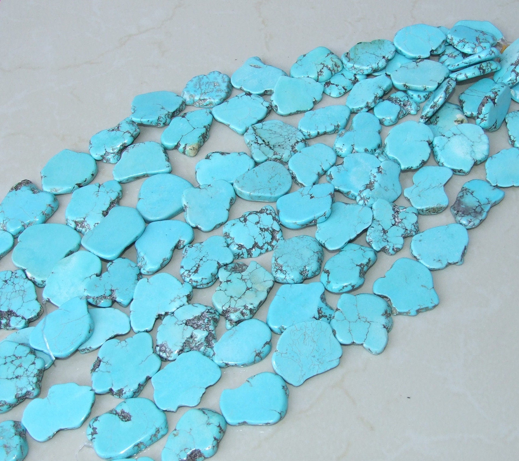 TURQUOISE MAGNESITE Howlite Nuggets Beads, Light Blue NUGGETS Gemstone Slab In 30mm - 35mm, Howlite Necklace, Stress Relief Gifts - EDGBeadsandGems