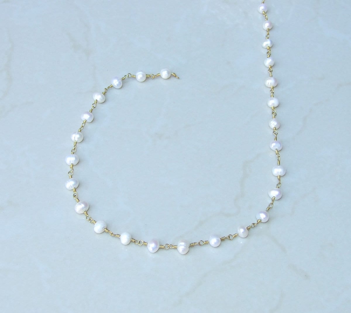 White Freshwater Pearl Rosary Chain, 18k, Wire Wrapped Chain, Natural Freshwater Pearls - Potato Shaped Pearls - 5.5-7mm - Sold by the Foot - EDGBeadsandGems