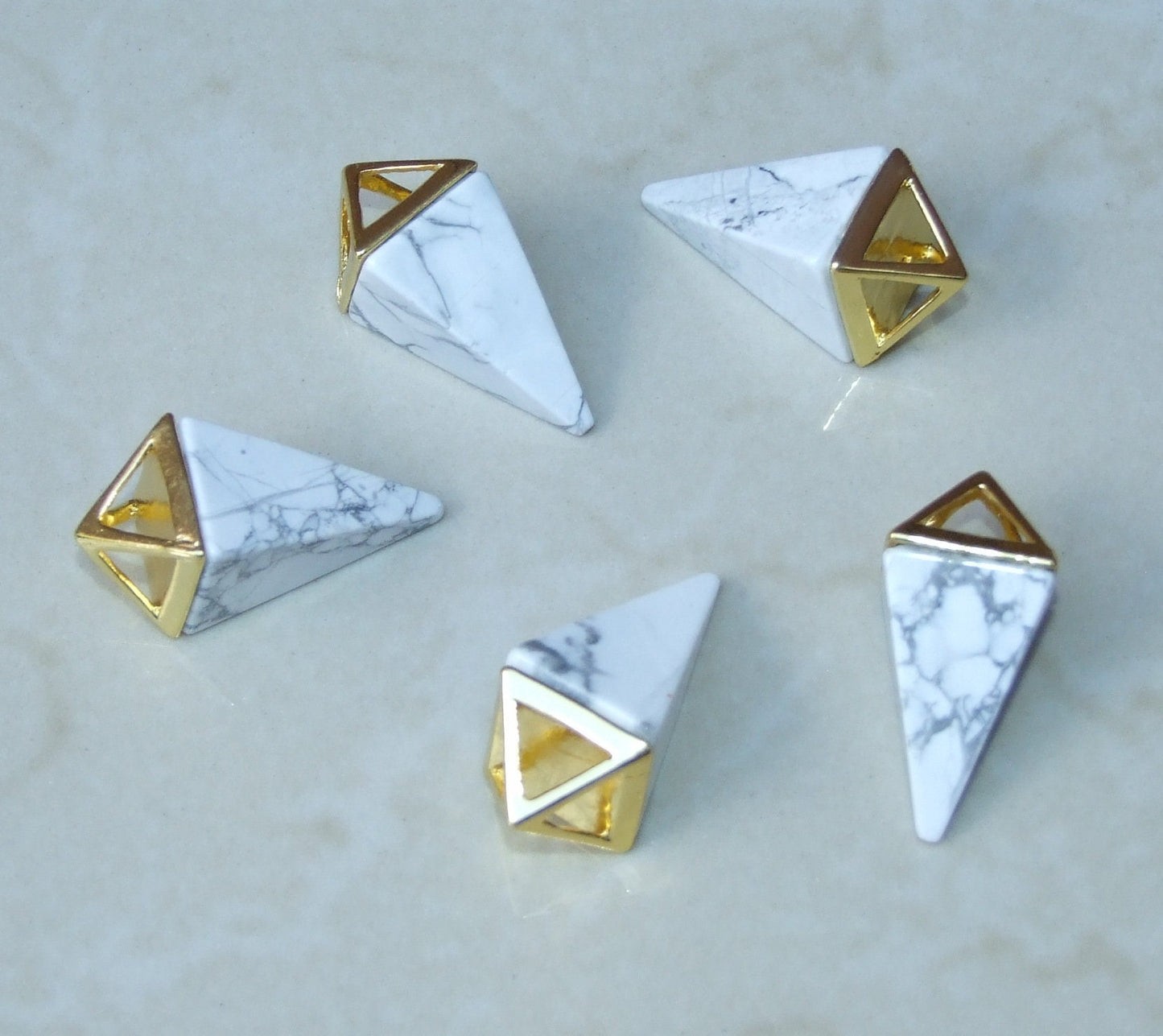 Howlite Pendant - Pyramid Pendant - Triangle Pendant - Howlite Point - Gemstone Pendant - BOHO - Healing - Gift - Gold Plated - 15mm x 34mm - EDGBeadsandGems