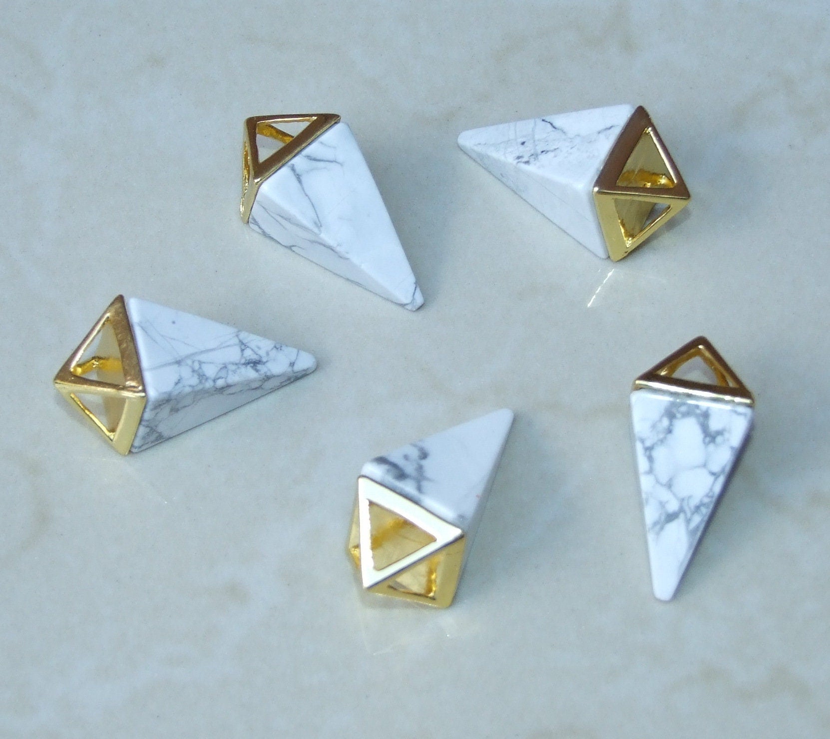 Howlite Pendant - Pyramid Pendant - Triangle Pendant - Howlite Point - Gemstone Pendant - BOHO - Healing - Gift - Gold Plated - 15mm x 34mm - EDGBeadsandGems