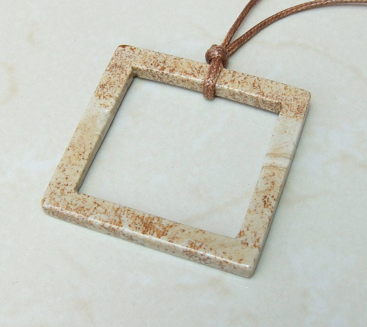 Picture Jasper Square Frame Pendant, Gemstone Pendant - Not Drilled - Yellow, Brown, Gray - Polished Finish, Very unique - 51mm x 51mm - EDGBeadsandGems