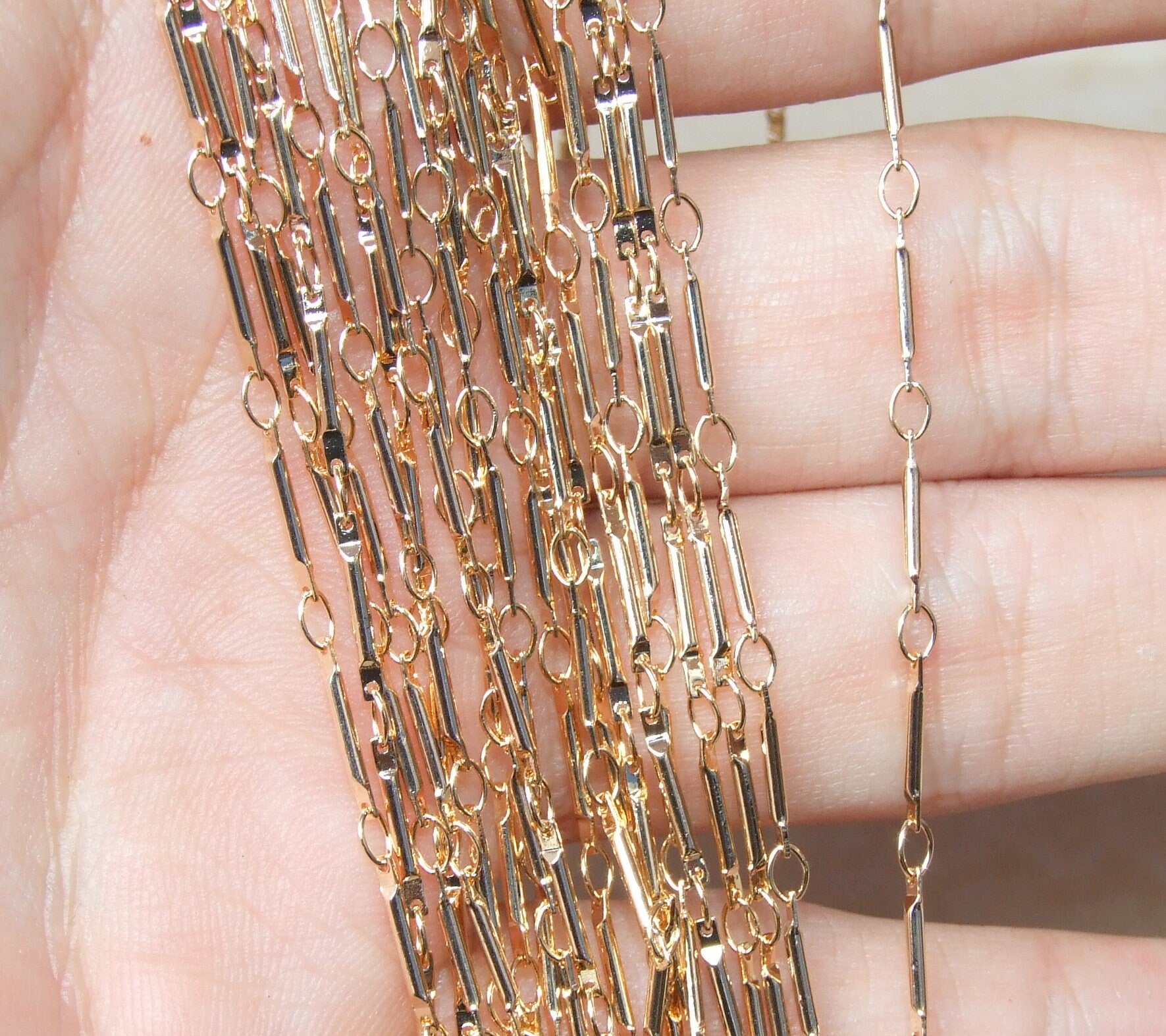 Bar Link Jewelry Chain, Meter, 18K Gold Plated, Link Chain, Necklace Chain, Charm Chain, Bulk Chain, Jewelry Making, Body Chain, Belly Chain - EDGBeadsandGems