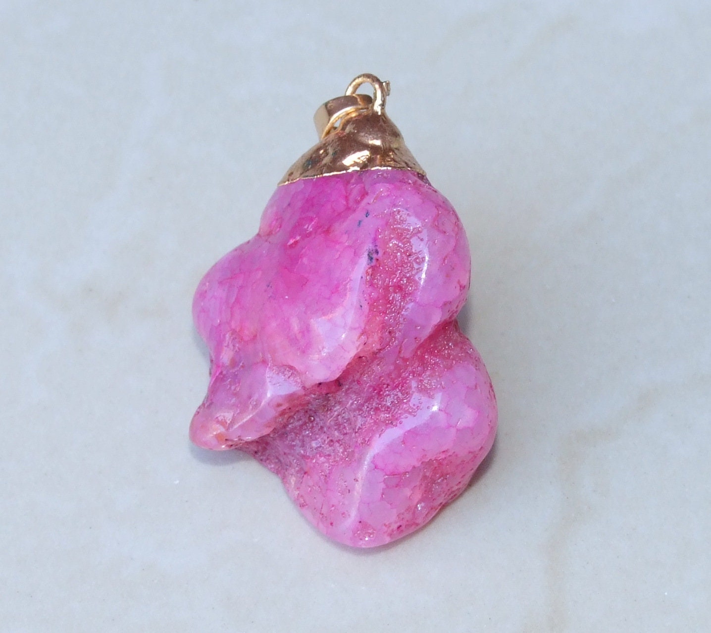 Pink Agate Nugget Pendant - Gemstone Pendant - Natural - Polished - Gold Plated Cap and Bail - 30mm to 40mm - EDGBeadsandGems