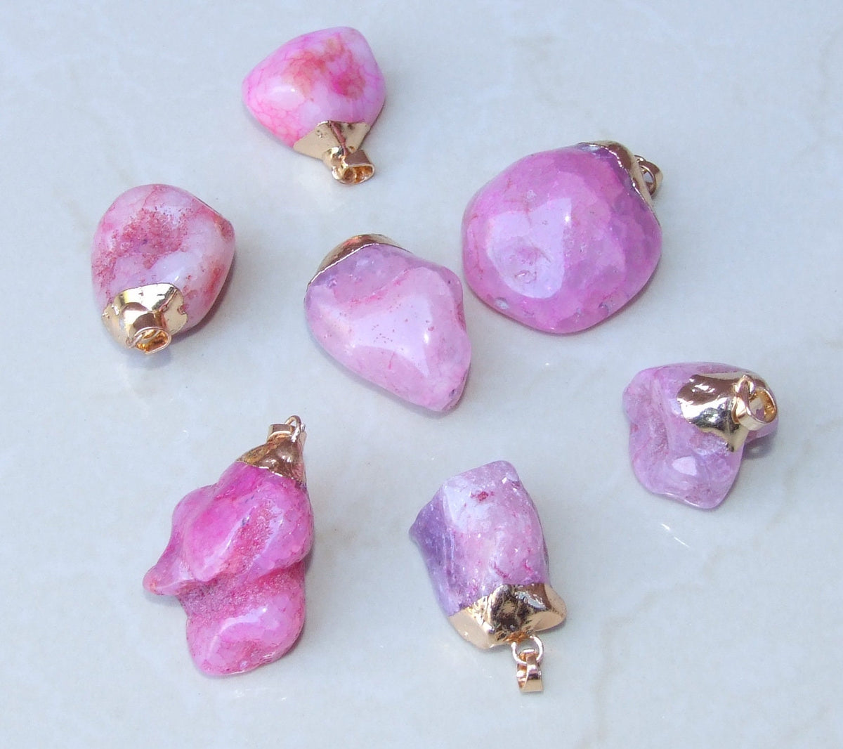 Pink Agate Nugget Pendant - Gemstone Pendant - Natural - Polished - Gold Plated Cap and Bail - 30mm to 40mm - EDGBeadsandGems
