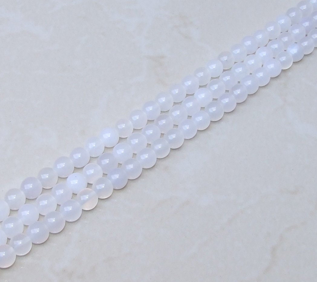 White Agate Beads - 6mm and 8mm - Round Polished Agate Beads - Gemstone Beads - Jewelry Beads - 15 inch Strand - EDGBeadsandGems