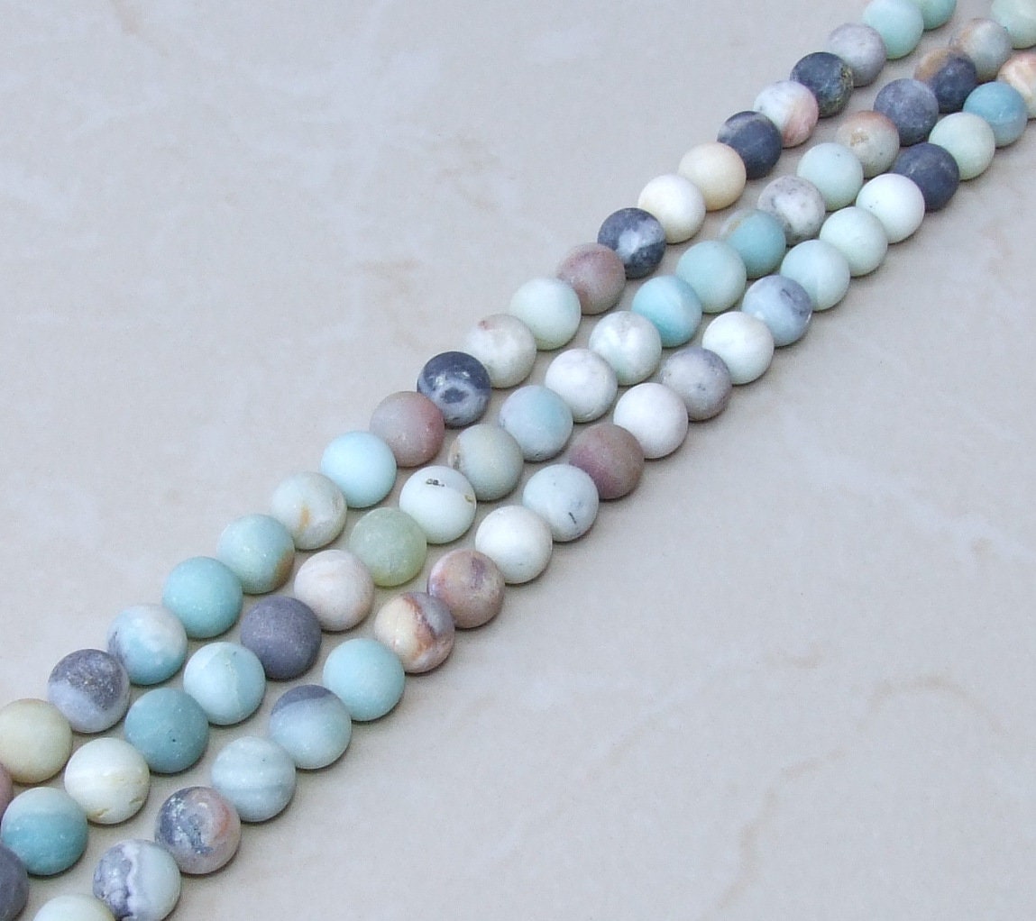 Amazonite Round Matte Beads - 10mm Amazonite Beads - Round Beads - Frosty Matte Finish - Full Strand - EDGBeadsandGems