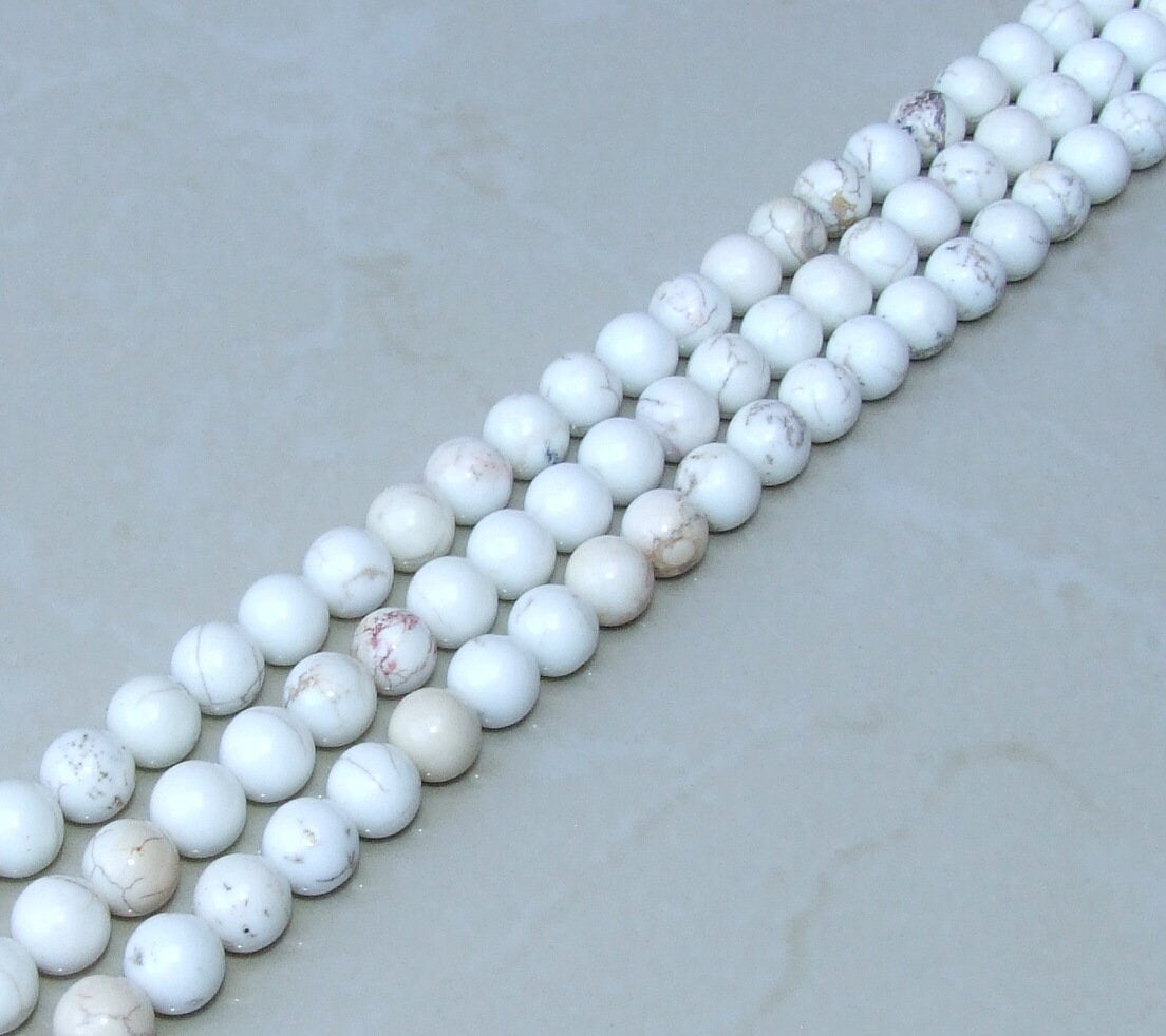Natural White Magnesite - 10mm - Round Beads - Gemstone Beads - Jewelry Beads - White -15 inch Strand