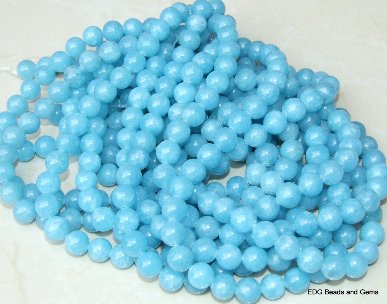 Larimar Blue Jade Polished Beads - Gemstone Beads - 10mm and 12mm - Jade Beads - Jewelry Beads - 15 inch Strand - EDGBeadsandGems