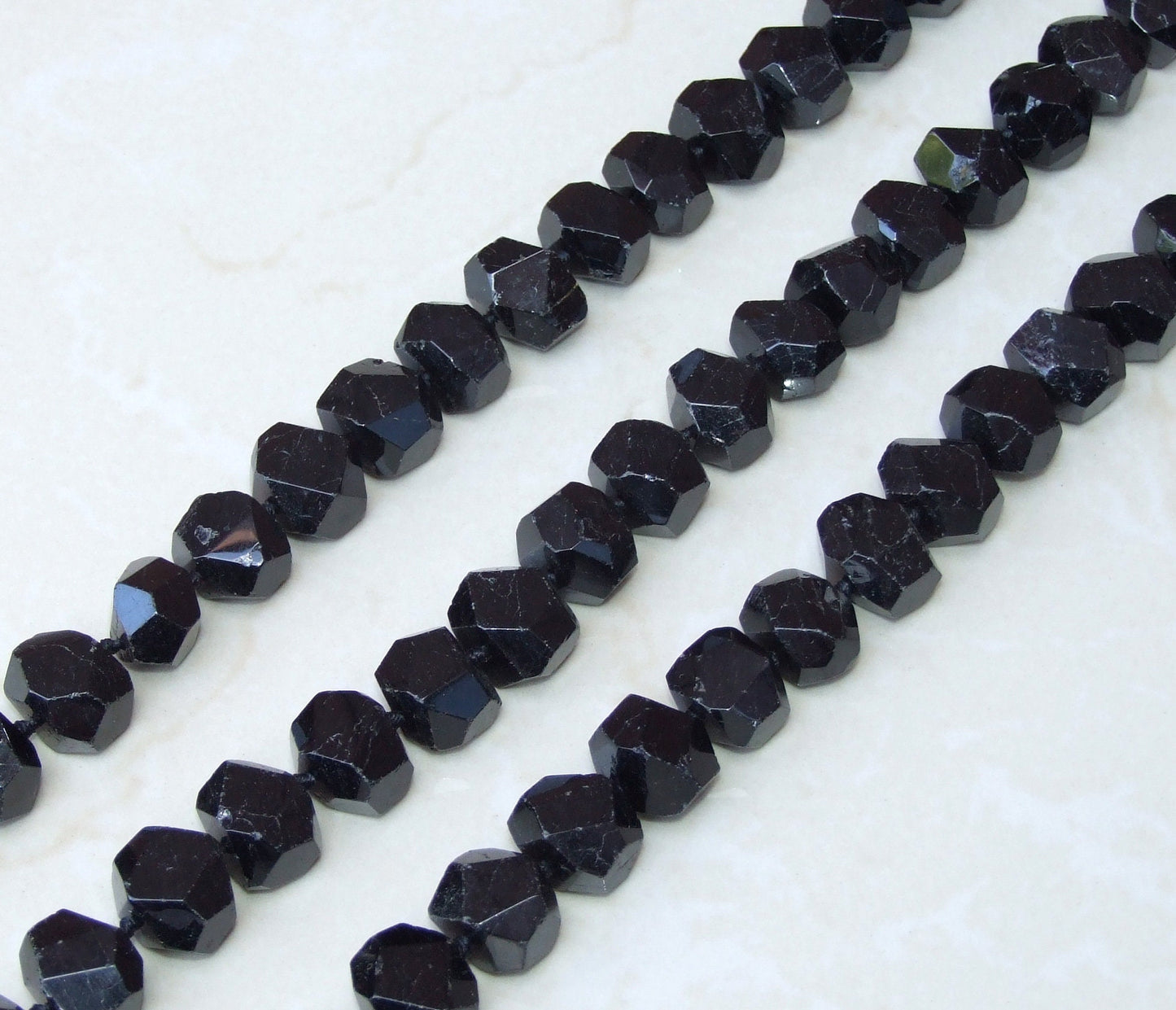 Jet Black Tourmaline Faceted Nugget, Gemstone Beads, Polished Tourmaline Pendant, Tourmaline Bead, Center Drilled 14mm x 14mm x 18mm - EDGBeadsandGems