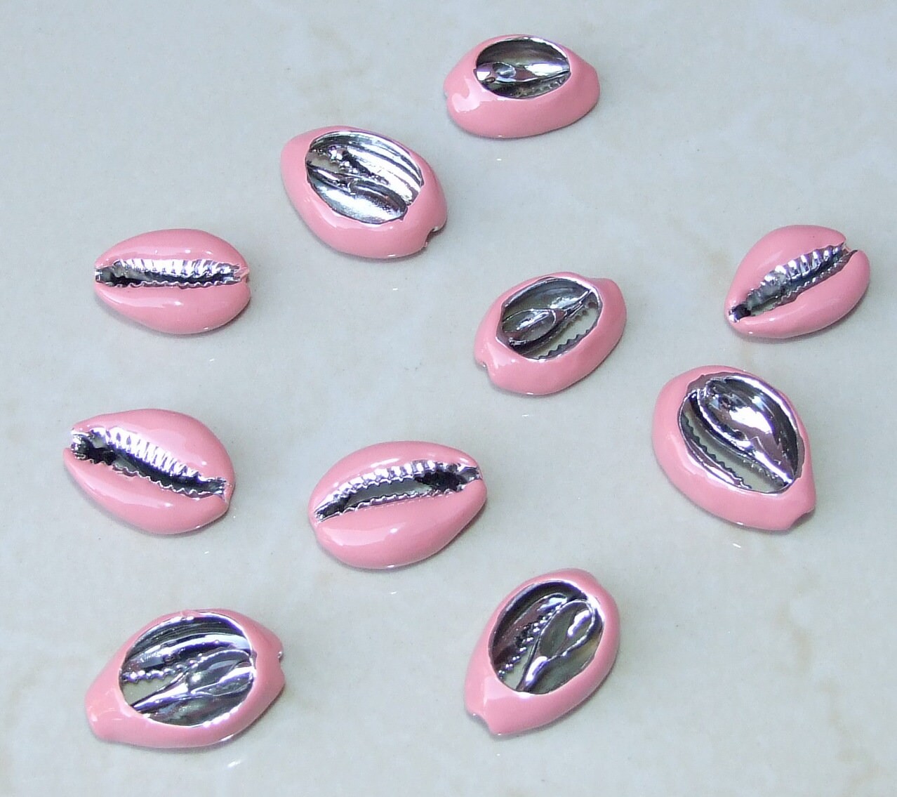 Pink Silver Plated Cowrie Shell Connector, Natural Seashell Pendant, Money Shell, Sea Shell, Silver Plated Seashell, Shell Pendant, 20-25mm - EDGBeadsandGems