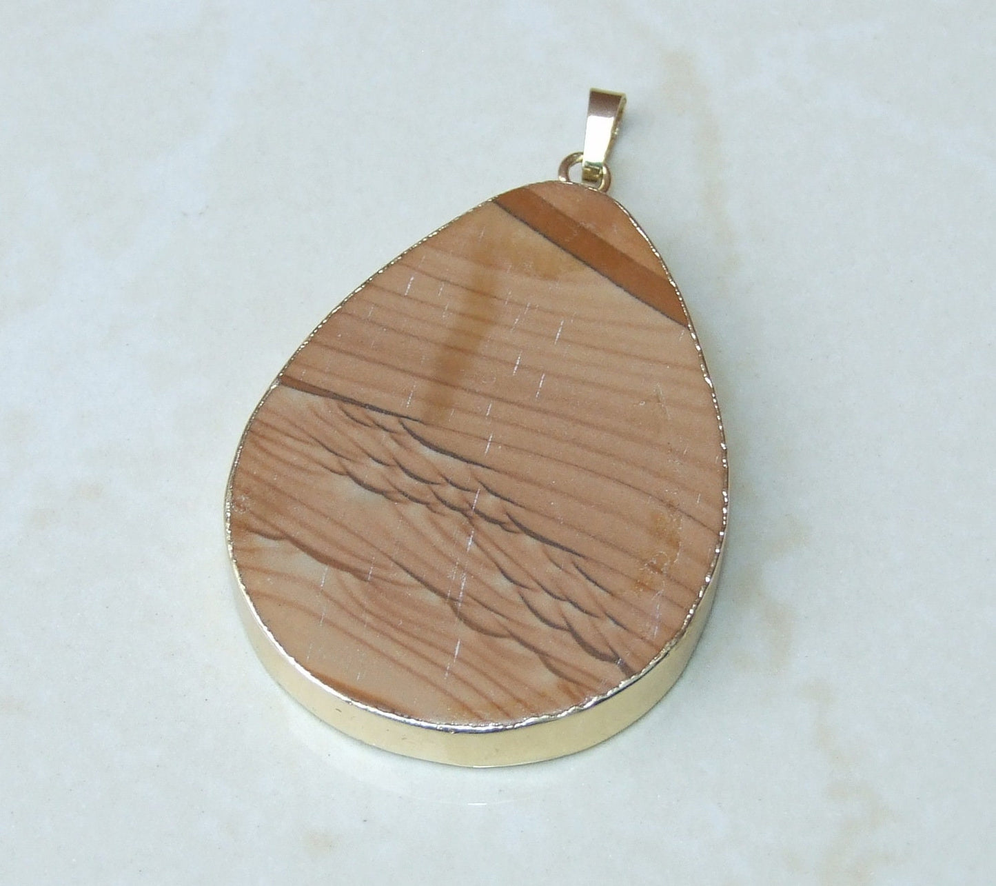 Picture Jasper Pendant - Gemstone Pendant - Natural Stone - Matte Finish - Stone - Slab - Gold Plated Edge and Bail - 40mm x 52mm - 6378 - EDGBeadsandGems