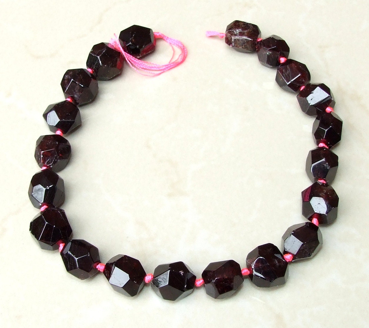 Red Garnet Faceted Nugget, Gemstone Beads, Polished Garnet Pendant, Garnet Bead, Half Strand, Cross Drilled - Small 18mm and Large 25mm - EDGBeadsandGems
