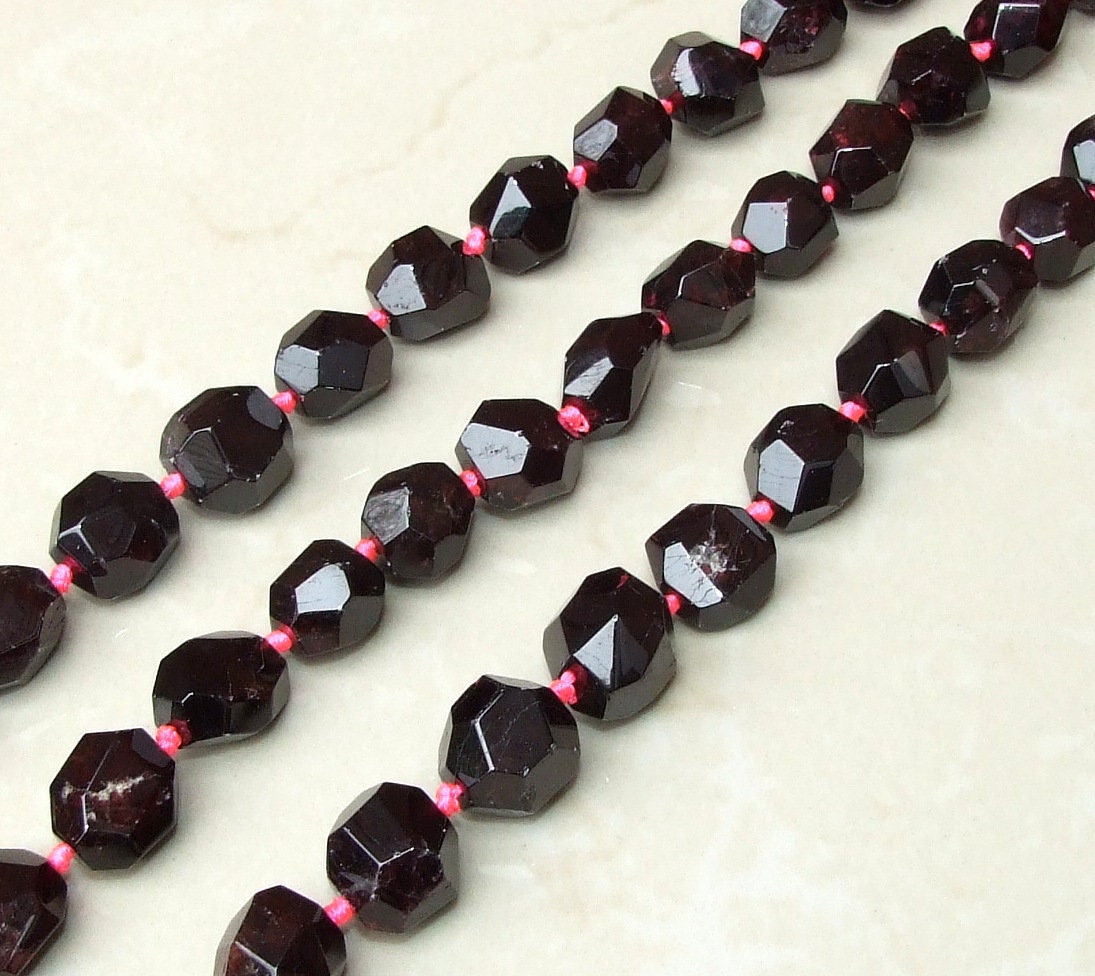 Red Garnet Faceted Nugget, Gemstone Beads, Polished Garnet Pendant, Garnet Bead, Half Strand, Cross Drilled - Small 18mm and Large 25mm - EDGBeadsandGems