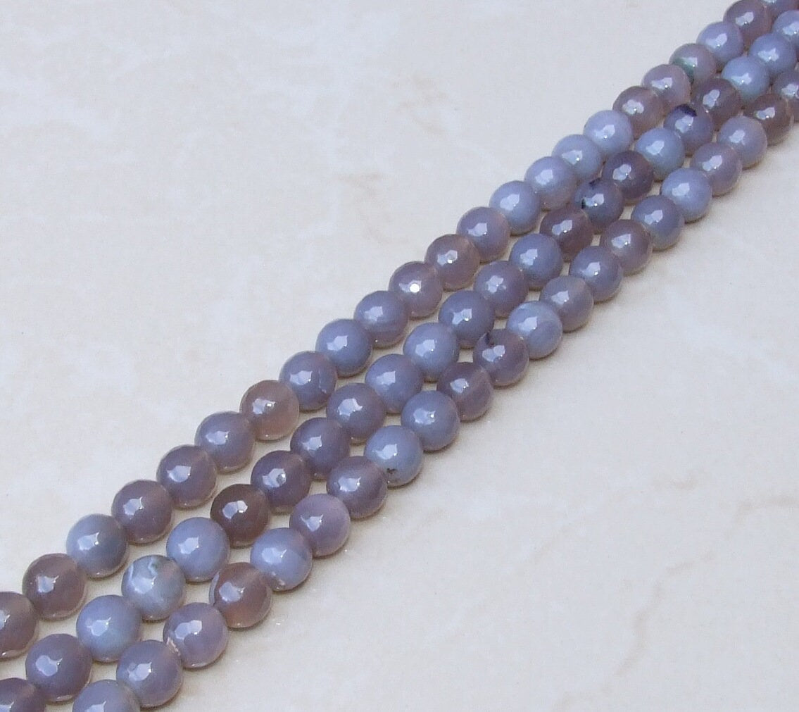 Gray Faceted Agate Beads - 10mm - Agate Faceted Bead - Multifaceted - Gemstone Beads - Jewelry Beads 15 inch Strand - EDGBeadsandGems