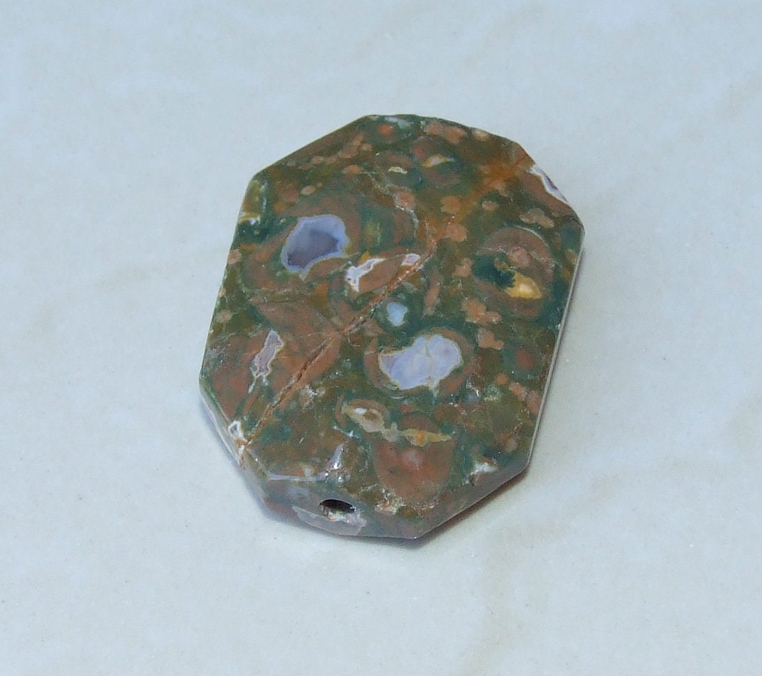 Rhyolite Stone - Natural Stone - Faceted Stones - Gemstone Beads - Connector - Emerald Cut - Center Drilled - Boho - 26mm x 35mm - 7596 - EDGBeadsandGems