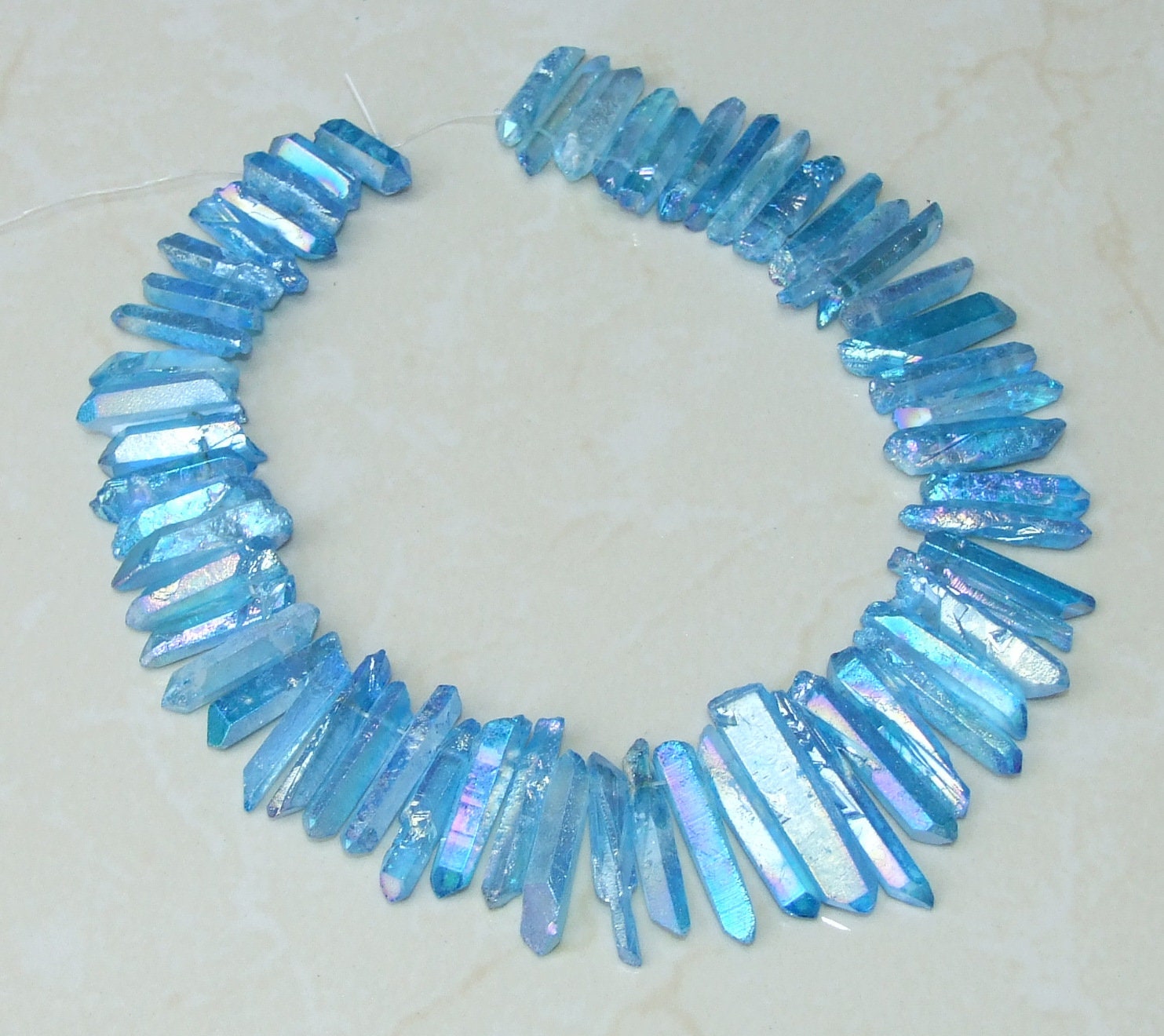 Blue AB Titanium Quartz Cluster Point, Quartz Points Strand, Raw Quartz Points Drilled, Quartz Crystals Points Strand of Beads, 20-40mm - EDGBeadsandGems