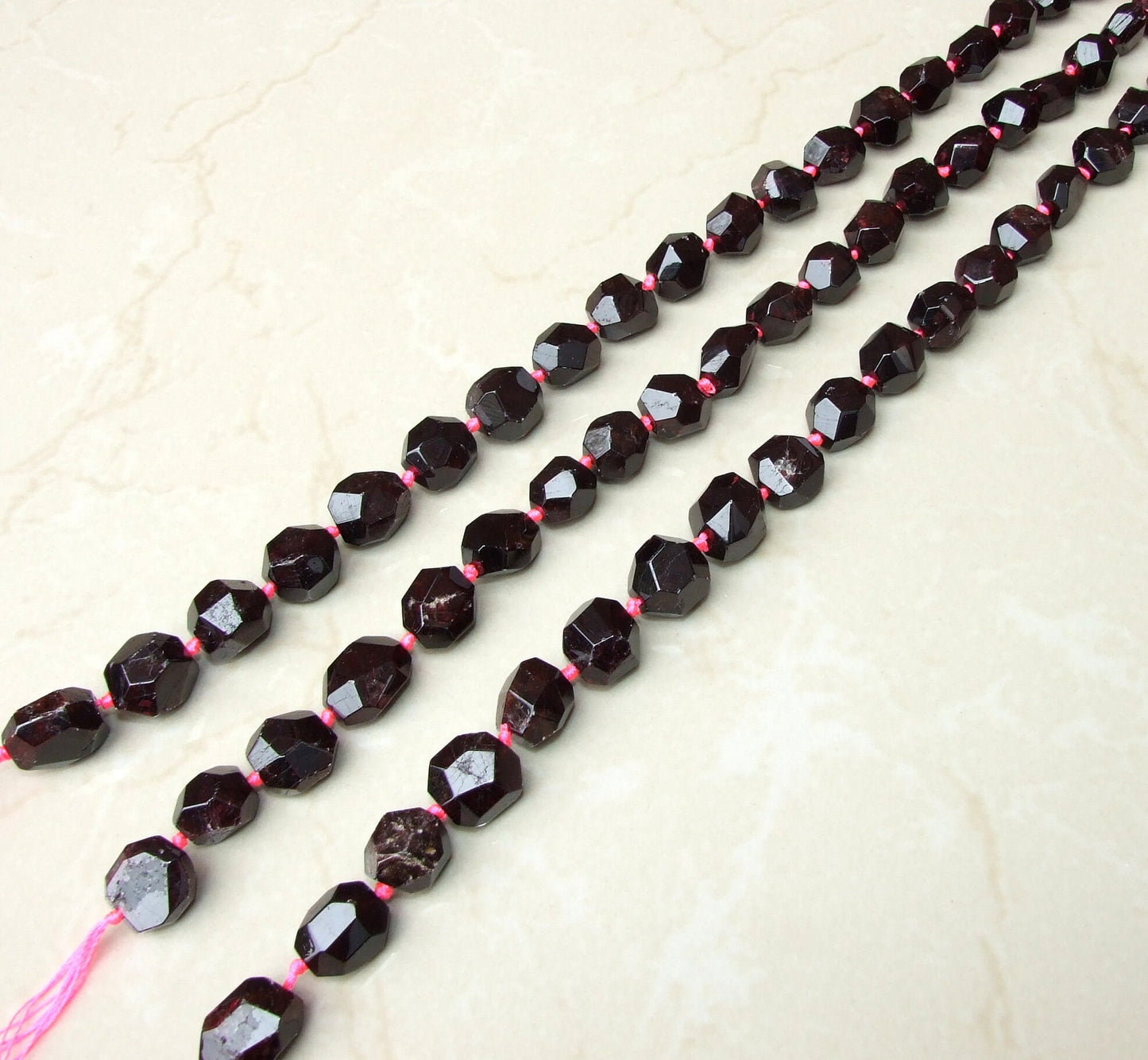 Red Garnet Faceted Nugget, Gemstone Beads, Polished Garnet Pendant, Garnet Bead, Half Strand, Cross Drilled - Small 18mm and Large 25mm - EDGBeadsandGems