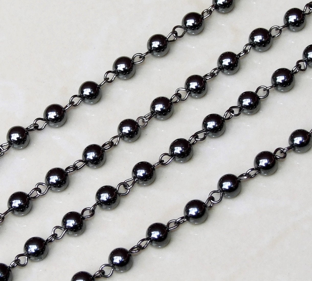 Hematite Rosary Chain, Bulk Chain, Hematite Beads, Beaded Chain, Body Chain Jewelry, Non-Magnetic, Necklace Chain, Belly Chain, 1 Meter, 6mm - EDGBeadsandGems