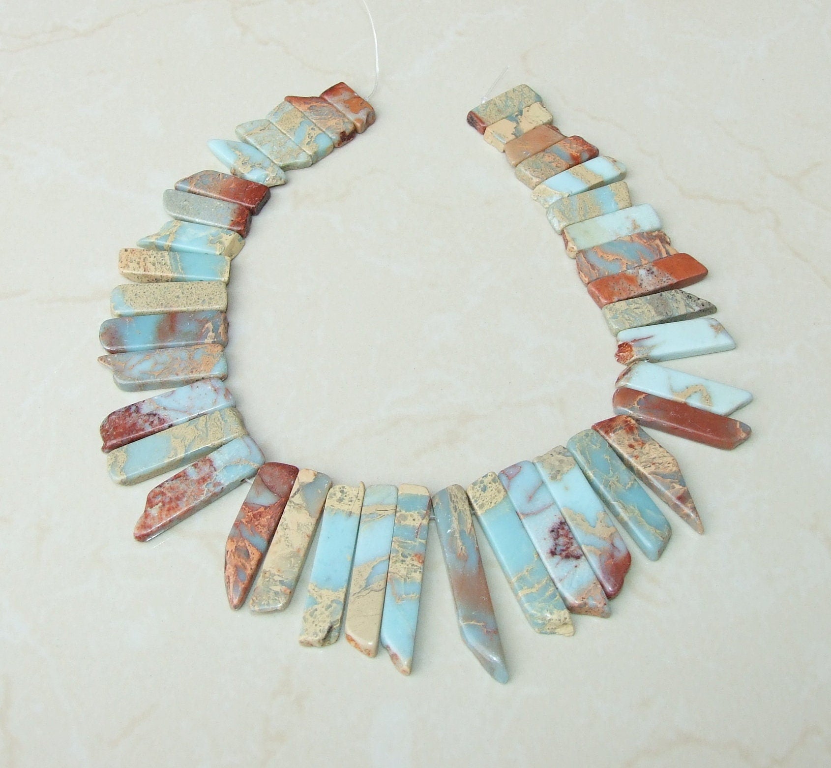 African Opal Beads for Jewelry Making, Aqua Terra Jasper Slice Beads for Necklace Making, Imperial Jasper Slab Bead Strand, Loose Beads 45mm - EDGBeadsandGems