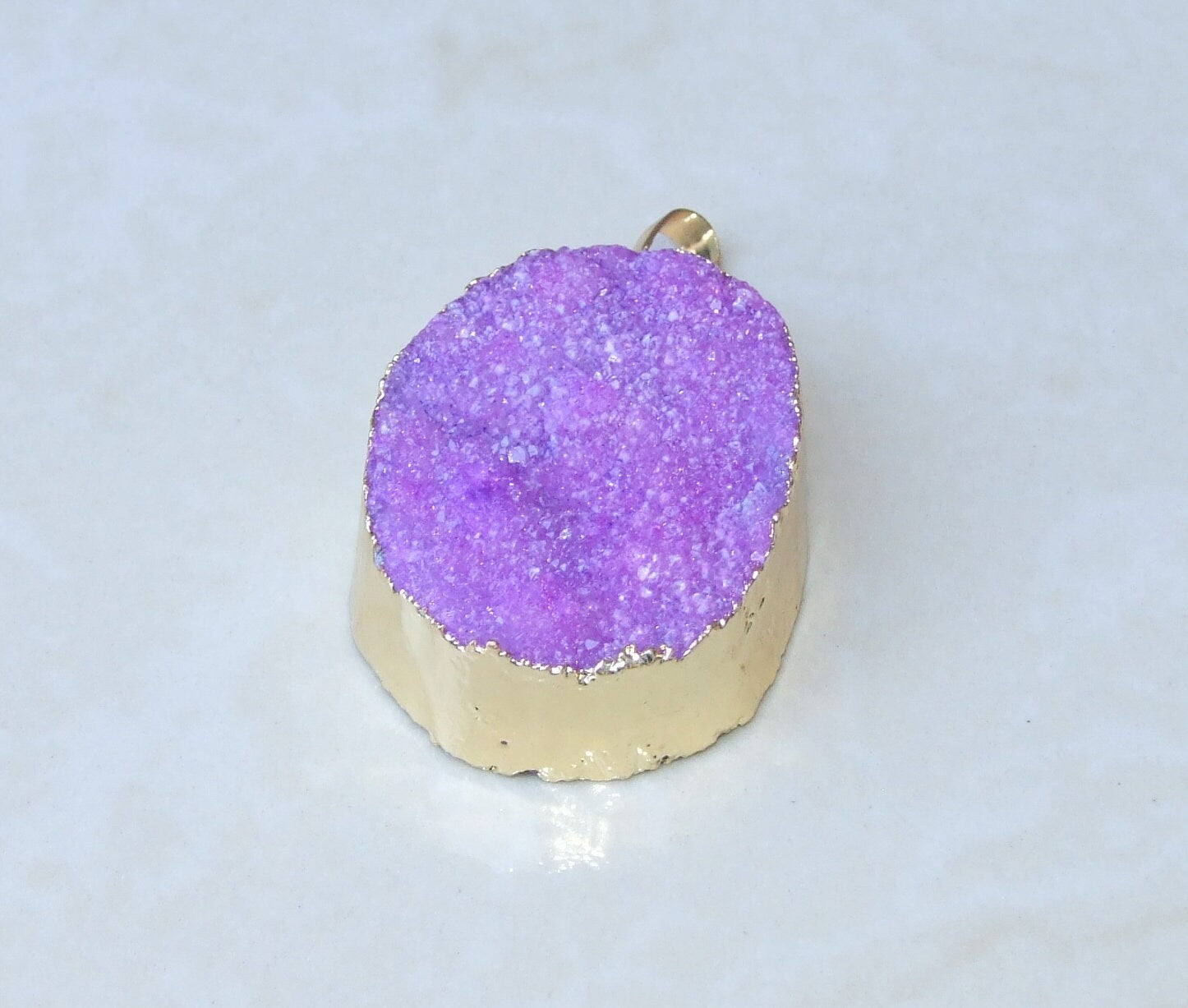 Purple Druzy Pendant, Agate Slice, Geode Pendant, Gemstone Pendant, Druzy Necklace, Druzy Quartz, Large Geode, 32mm x 40mm - 9065 - EDGBeadsandGems