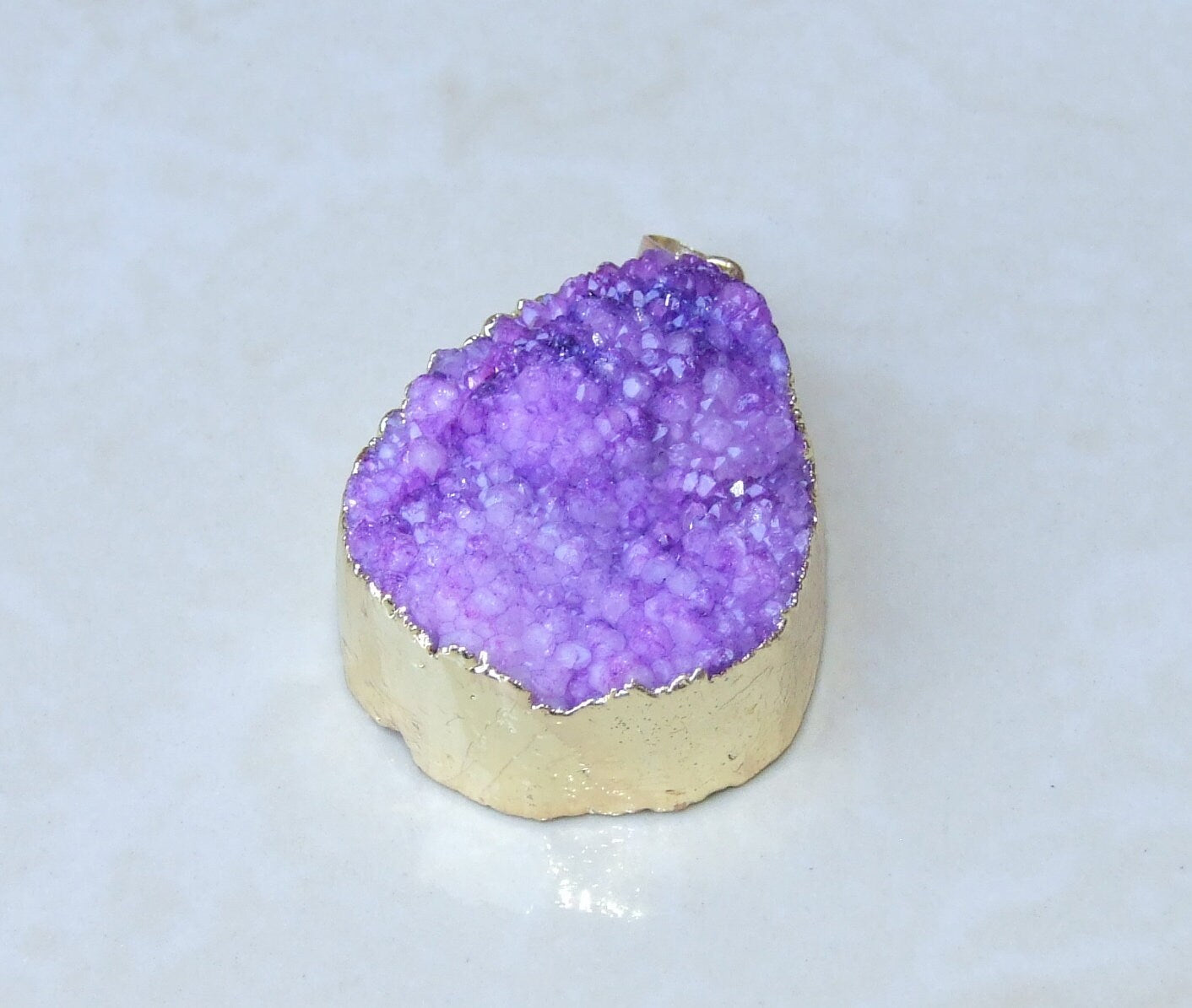 Purple Druzy Pendant, Agate Slice, Geode Pendant, Gemstone Pendant, Druzy Necklace, Druzy Quartz, Large Geode, 33mm x 43mm - 9066 - EDGBeadsandGems