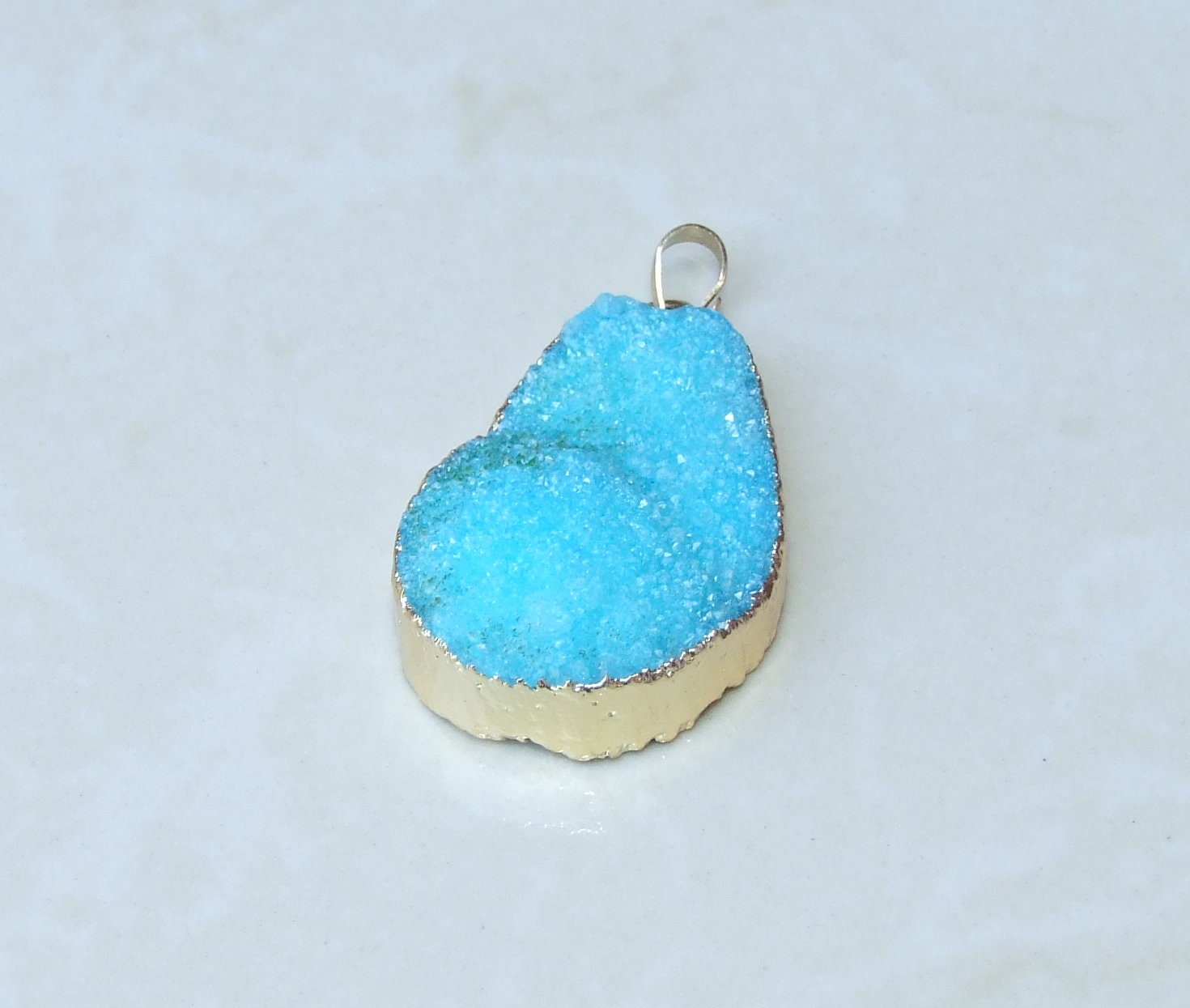 Blue, Druzy Pendant, Agate Slice, Geode Pendant, Gemstone Pendant, Druzy Bracelet, Druzy Quartz, Large Geode, - 28mm x 40mm - 9080 - EDGBeadsandGems