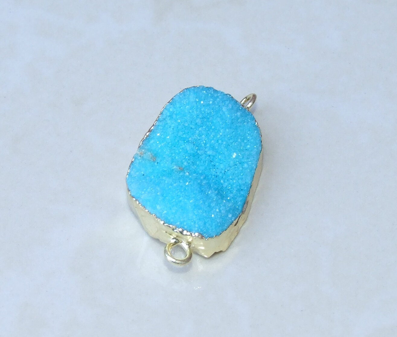 Blue, Druzy Connector, Geode Connector, Agate Slice, Geode Pendant, Gemstone Pendant, Druzy Bracelet, Druzy Quartz, - 21mm x 31mm - 9122 - EDGBeadsandGems